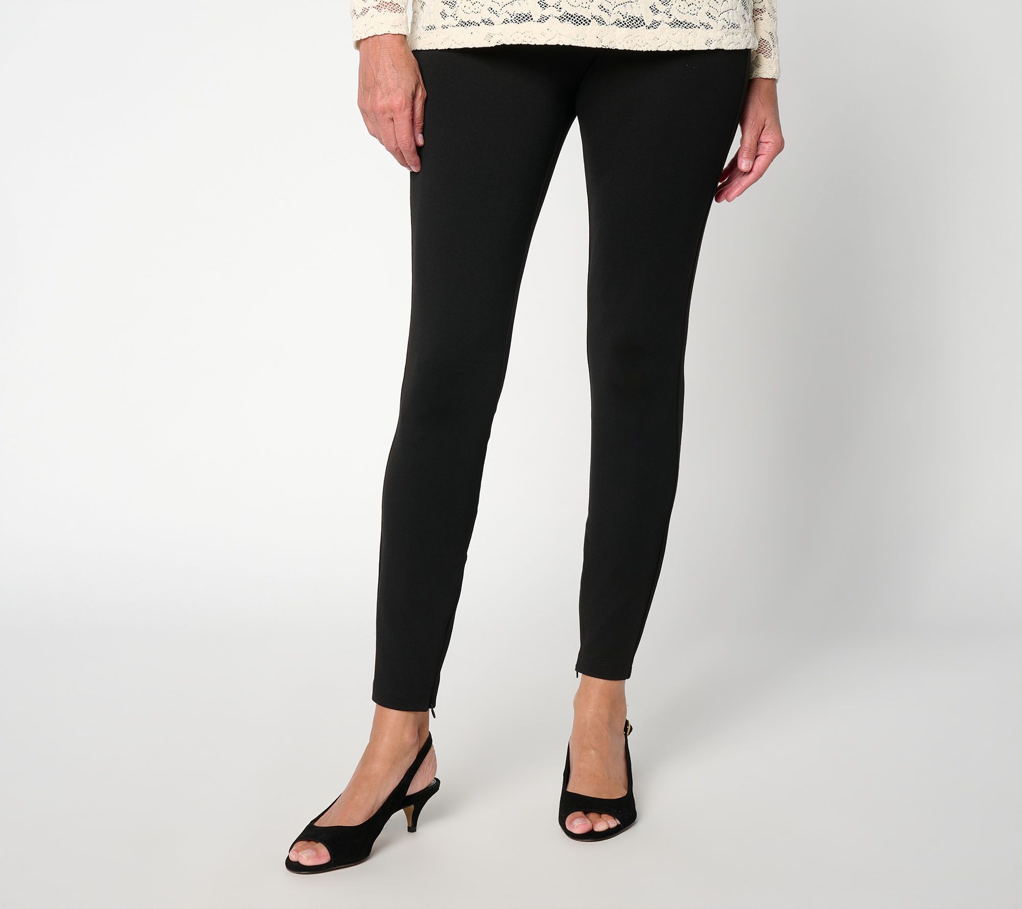 Susan Graver Petite Smart Ponte 350 Ankle Leggings w/ Zip