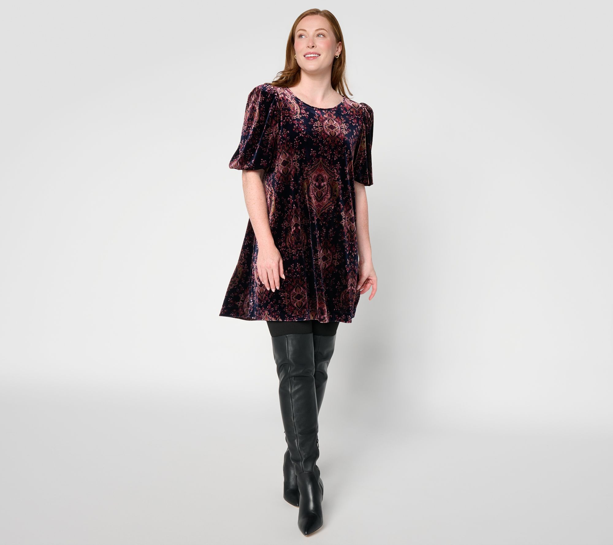 Susan Graver Regular Printed Velvet Blouson Sleeve