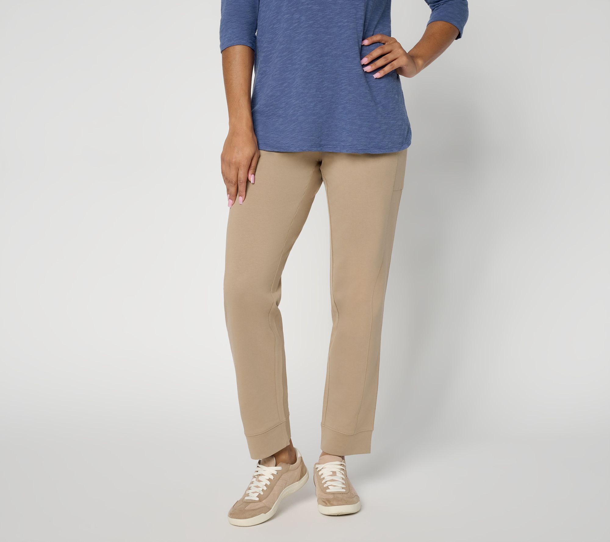Denim & Co. Active Regular French Terry Slim Straight Ankle Pants