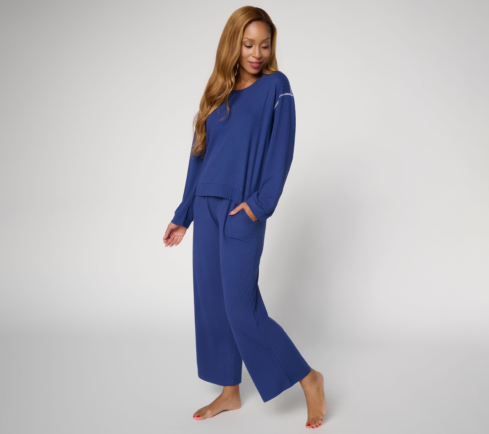 MUK LUKS Long Sleeve Pullover & Wide Leg Pant Lounge Set