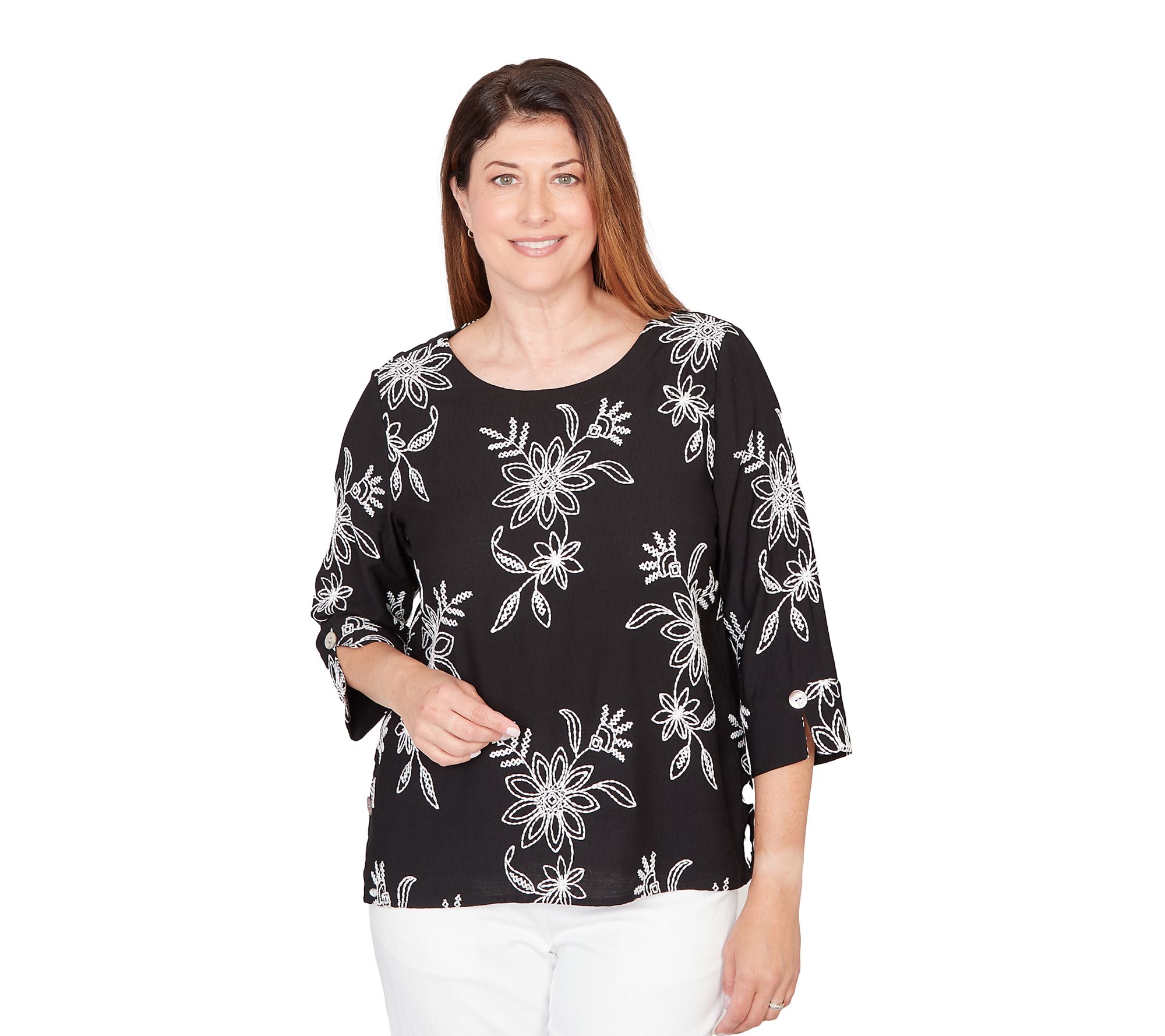 Alfred Dunner Women's Tossed Floral Embroidered Top
