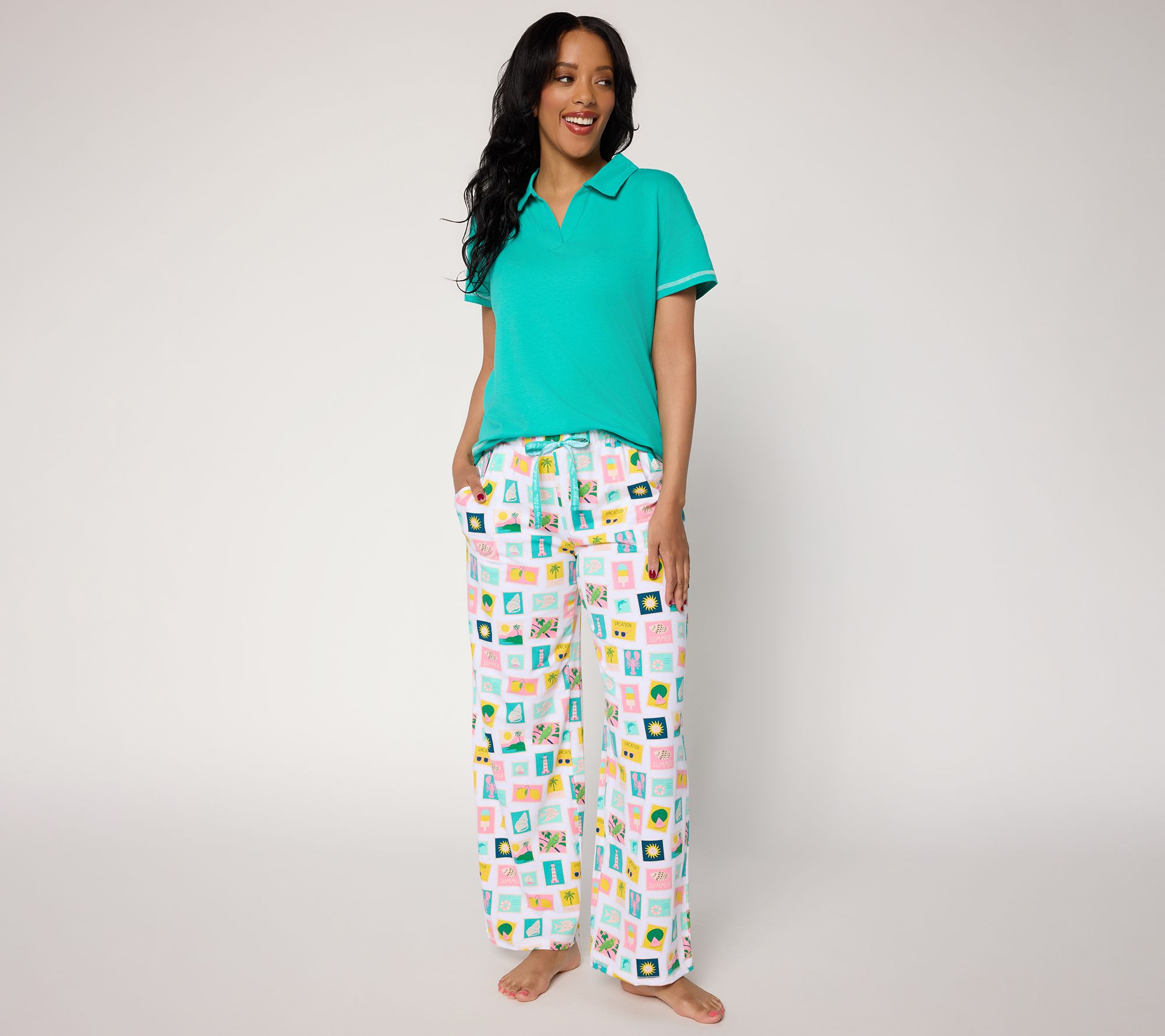 "As Is" MUK LUKS Cotton Jersey Collared Lounge Set