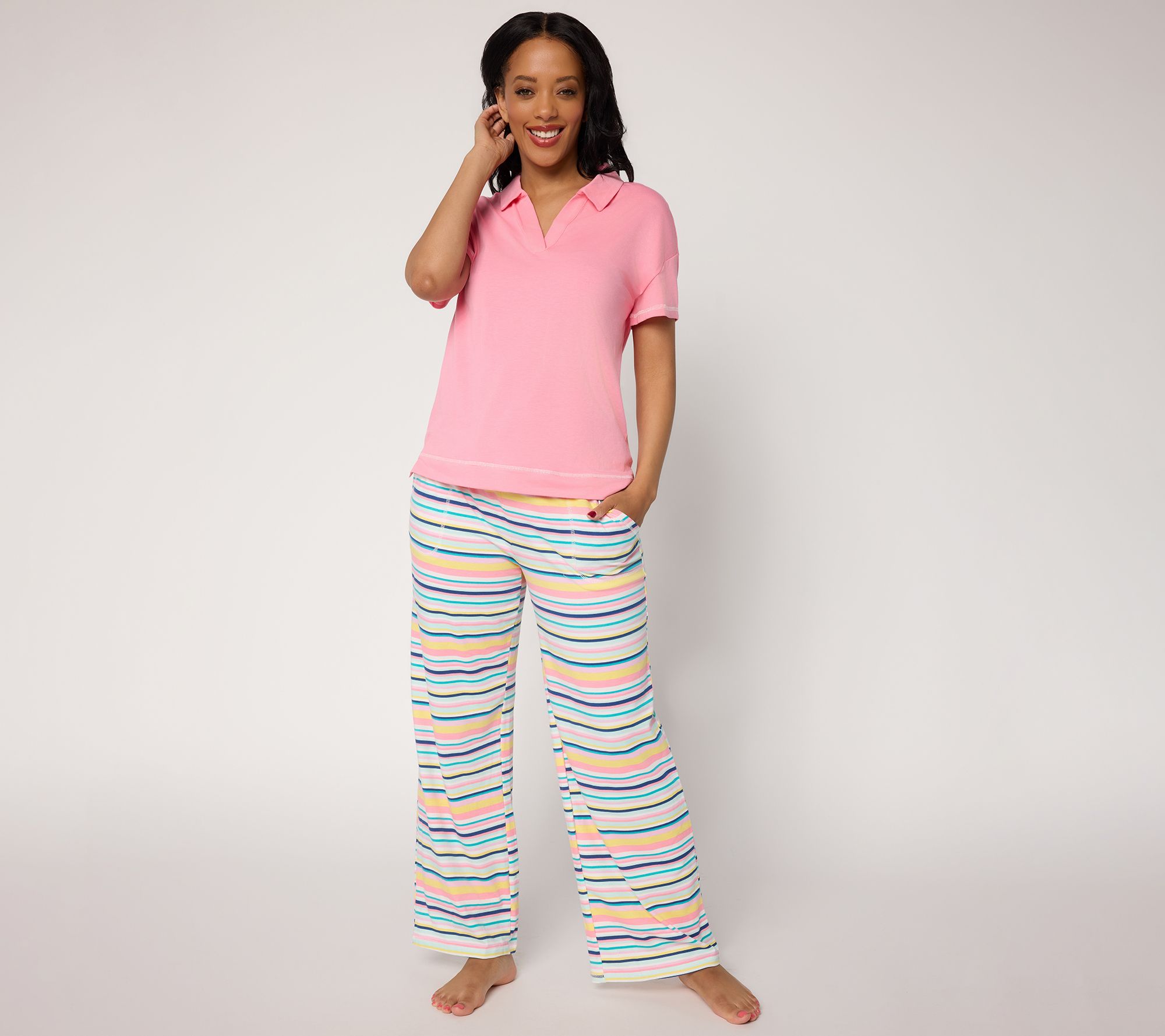 "As Is" MUK LUKS Cotton Jersey Collared Lounge Set
