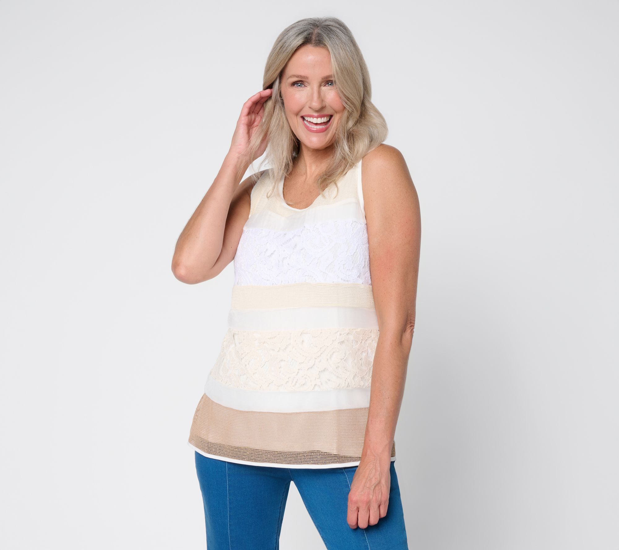 "As Is" Susan Graver Mixed Media Lace and Crochet Tank Top