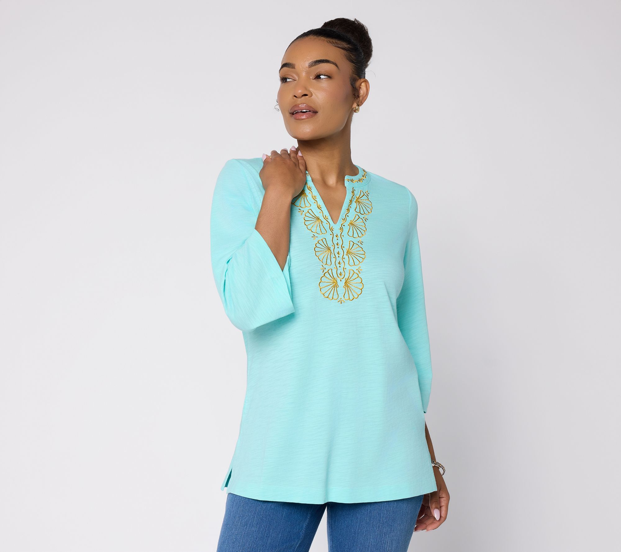 "As Is" Belle Beach by Kim Gravel Petite Slub Knit Glam Clam Tunic
