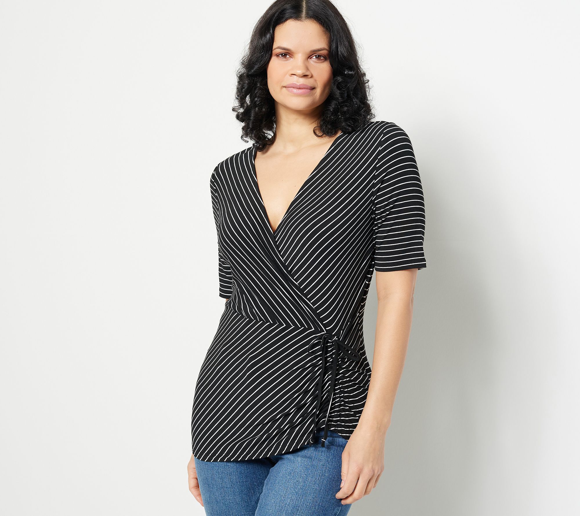 "As Is" Truth + Style Stripe Jersey Asymmetrical Gather Top