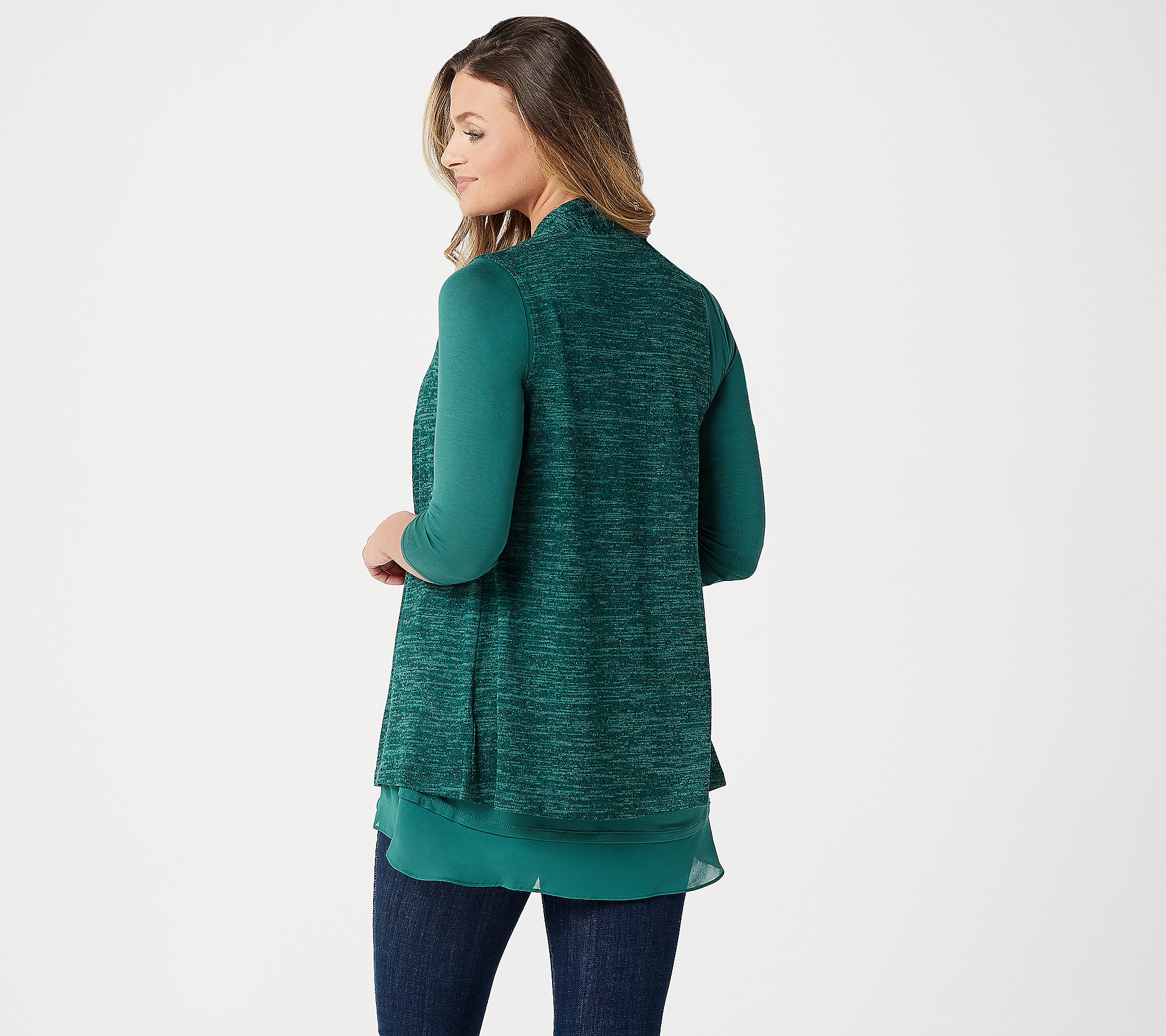 Logo Lori Goldstein Sweater Knit Mock Neck Top Lace Hem A294489 