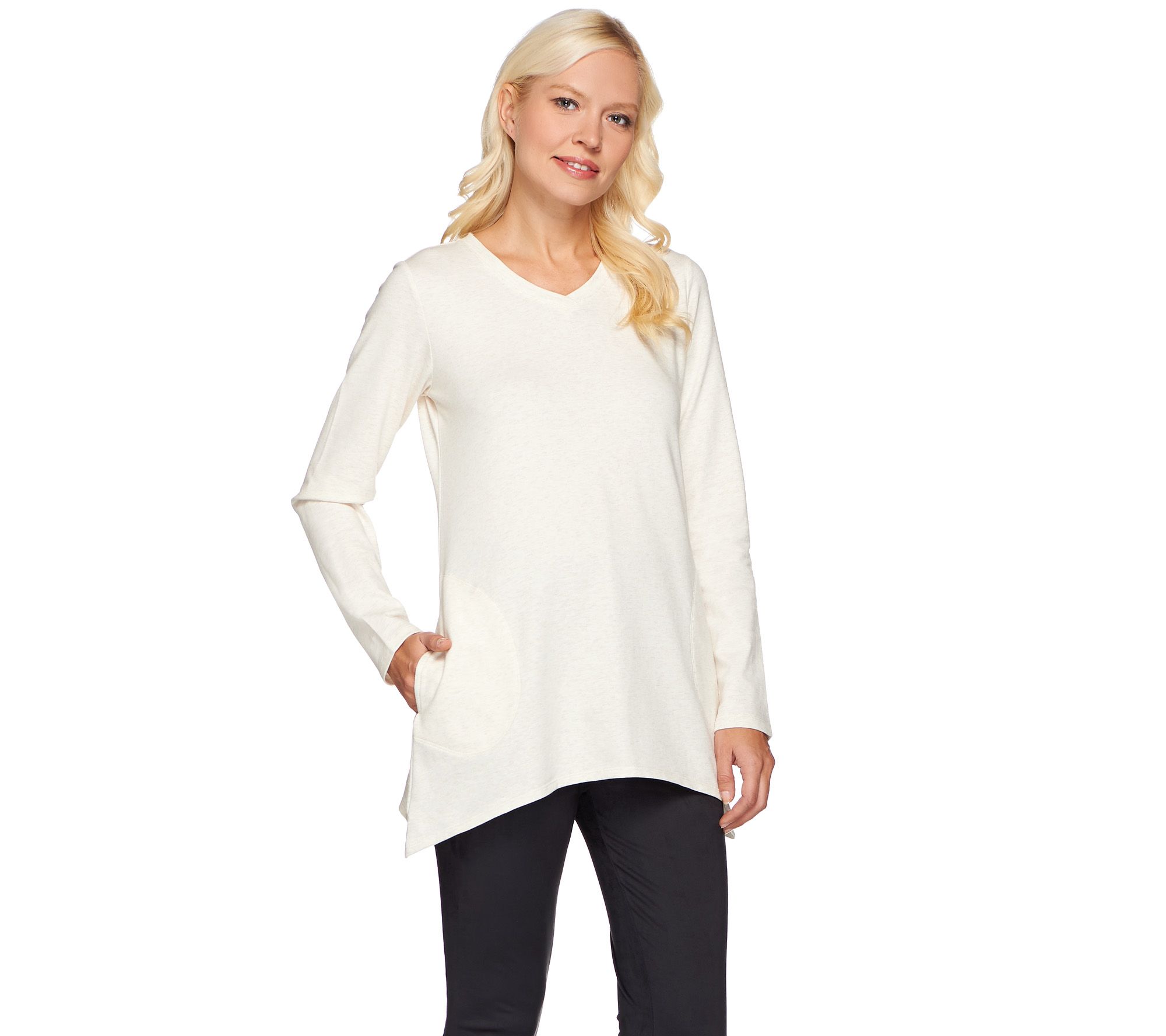 LOGO Lounge by Lori Goldstein French Terry Top with Sharkbite Hem - QVC.com