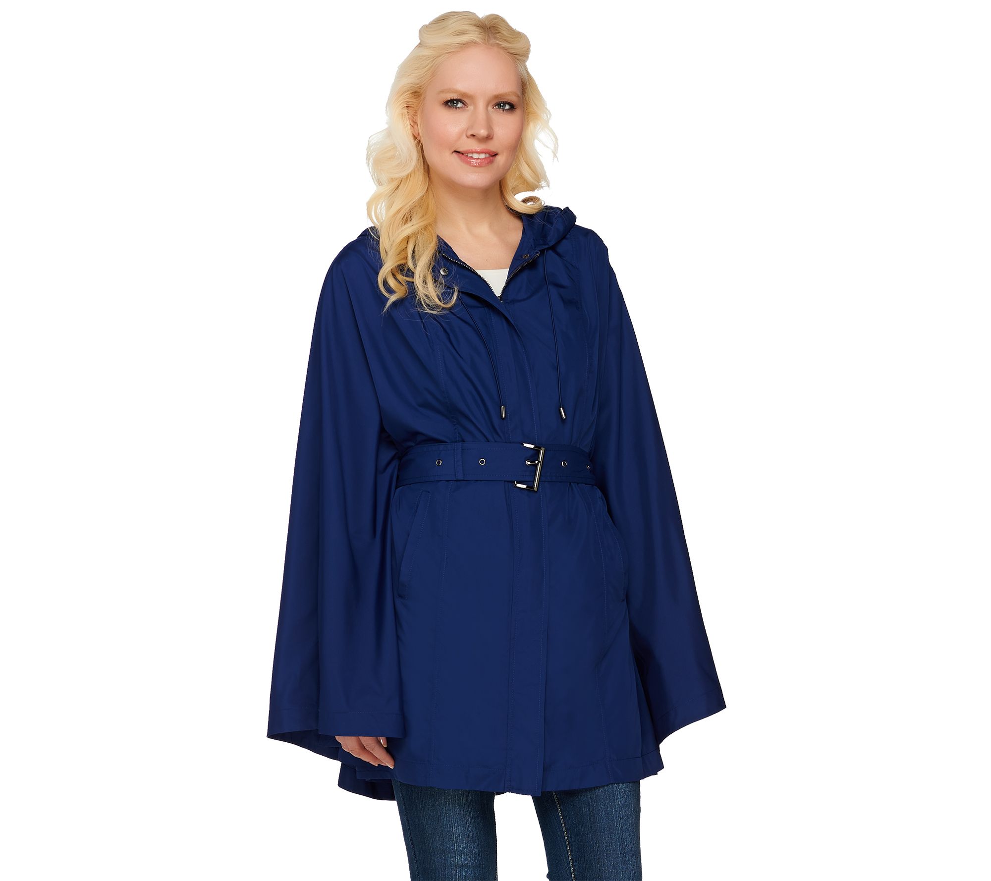 H by Halston Water Repellant Poncho Anorak with Hood Hood