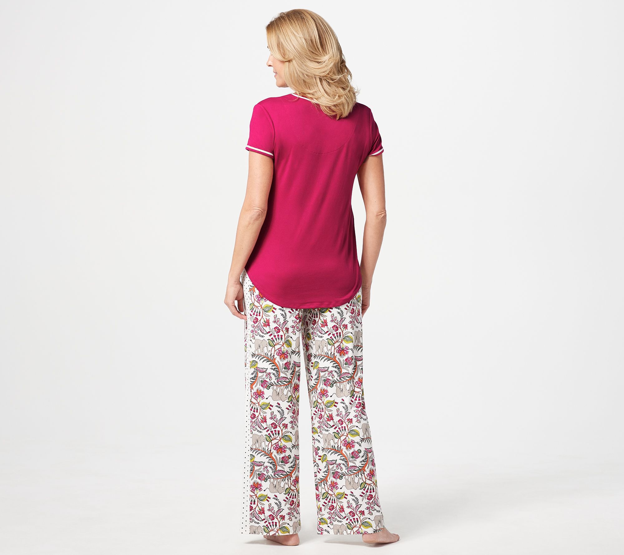 (QVC) Cuddl Duds Cool & Airy Jersey Color Block Print Pajama Set