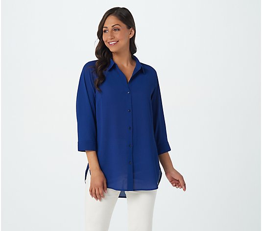 Joan Rivers 3/4 Sleeve Textured Crepe Button Front Shirt
