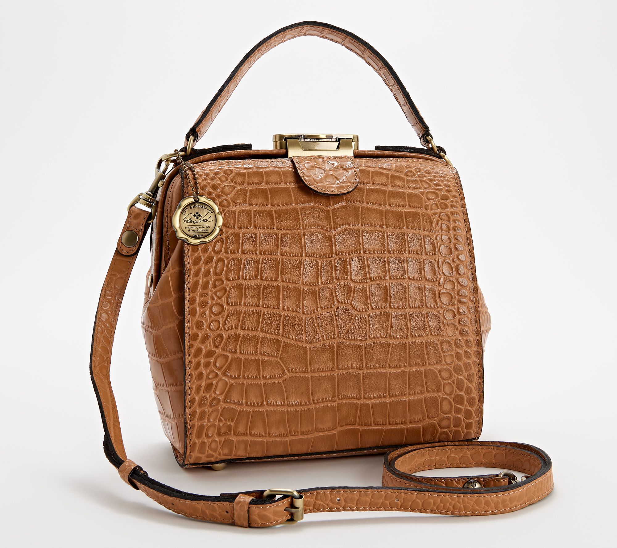 Italian Lock & Key Genuine Croc Embossed Leather Suede Handbag