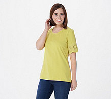  "As Is" Denim & Co. Perfect Jersey Scoop Neck Top with Lace Trim - A393157