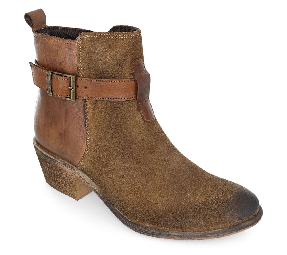 Roan Leather Side Zip Block Heel Boots - Uma - QVC.com