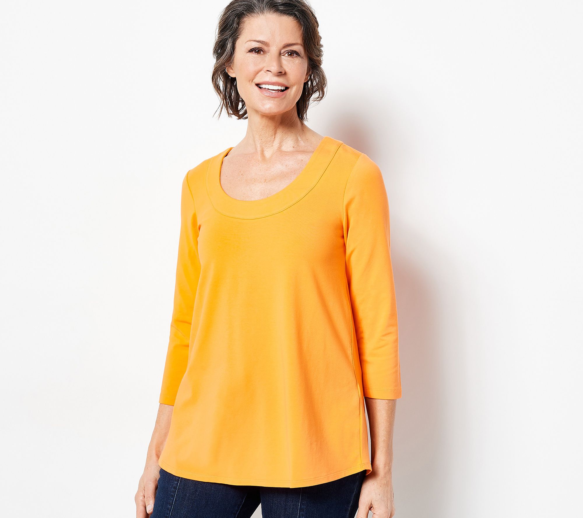 Susan Graver Petite Weekend Essentials Comfy Cotton V-Neck Tunic