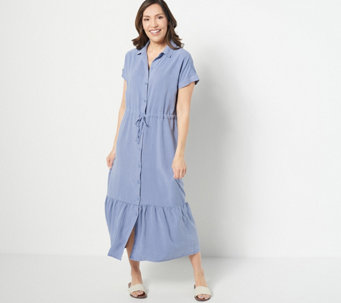 Side Stitch Tiered Maxi Dress with Short-Sleeves