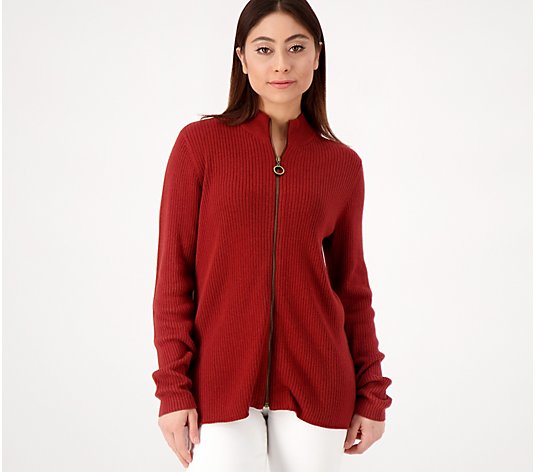 Belle by Kim Gravel Zip-Front Ribbed Cardigan Sweater