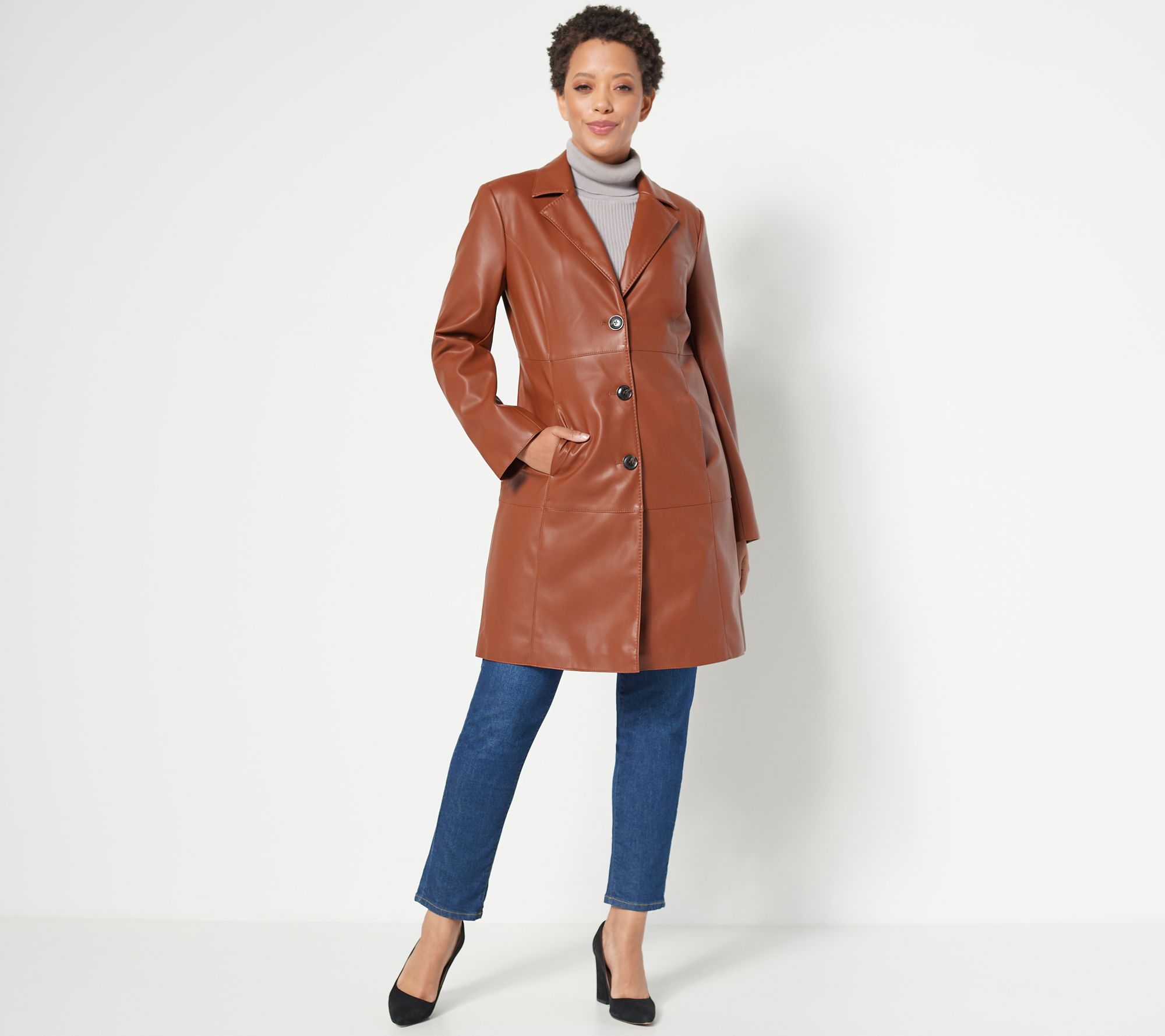 Dennis Basso Faux Leather Trench Coat