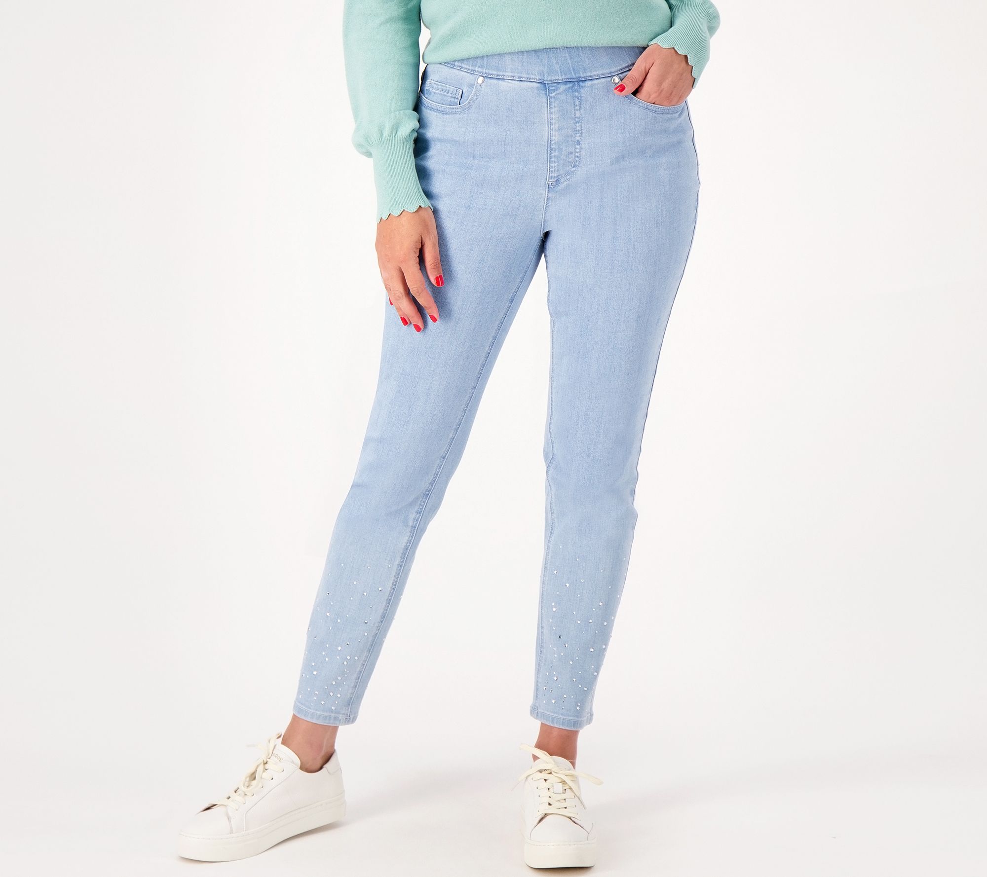 Isaac Mizrahi Live! True Denim Petite Pull on Jean w/ Rhinestones