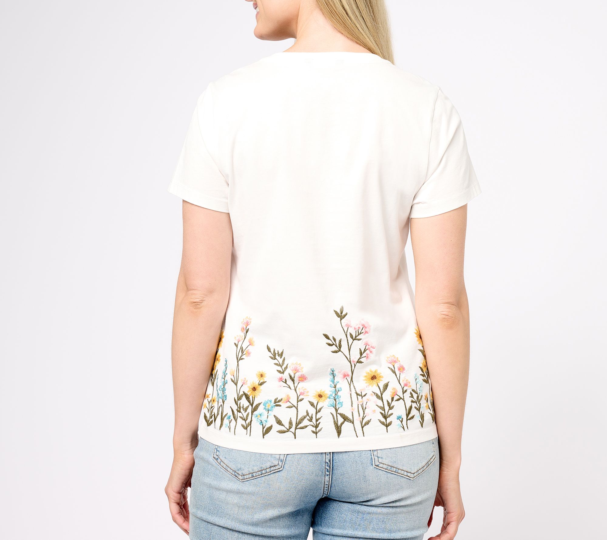 Driftwood Jeans Embroidered Short Sleeve V-Neck T-Shirt- Sunny Garden ...