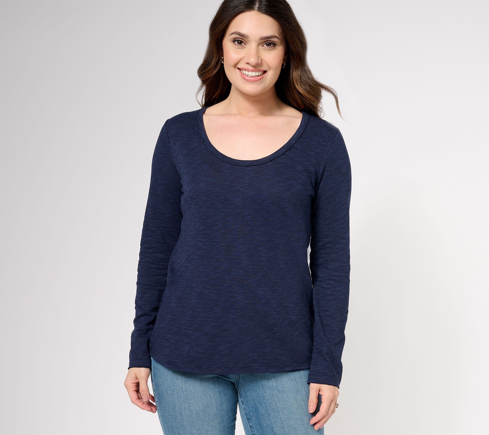 Denim & Co. Canyon Retreat Scoop Neck Long Sleeve Top with Back Seam ...