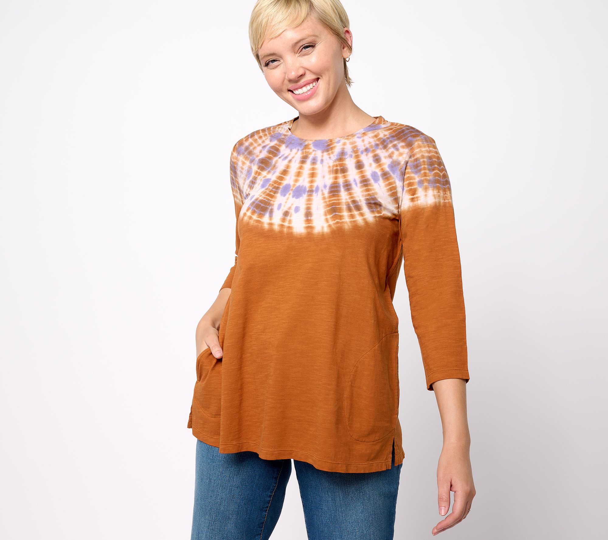 LOGO by Lori Goldstein Crew Neck Tie Dye Top