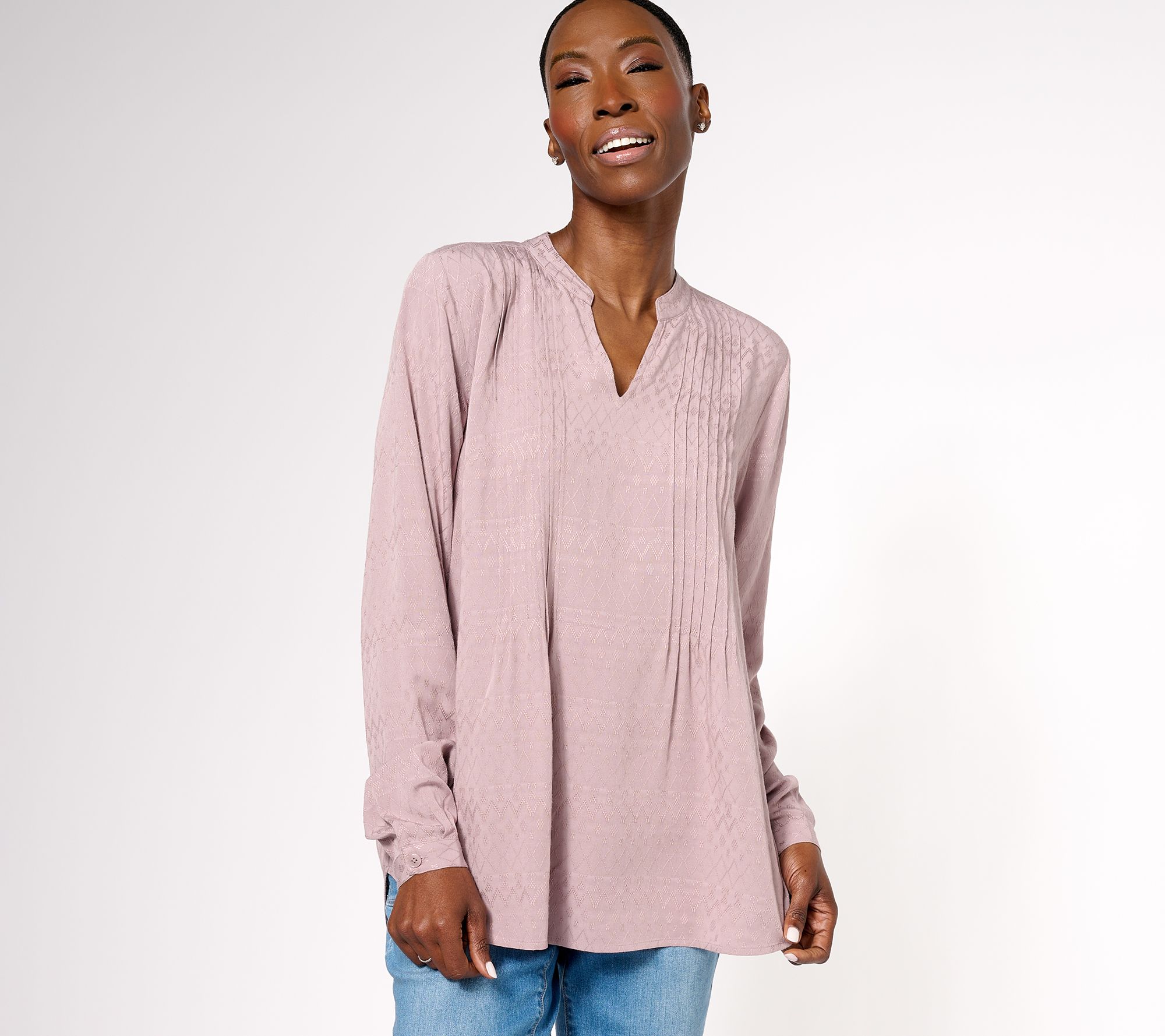 Joan Rivers Textured Jacquard Pull-Over Top w/ Smocking