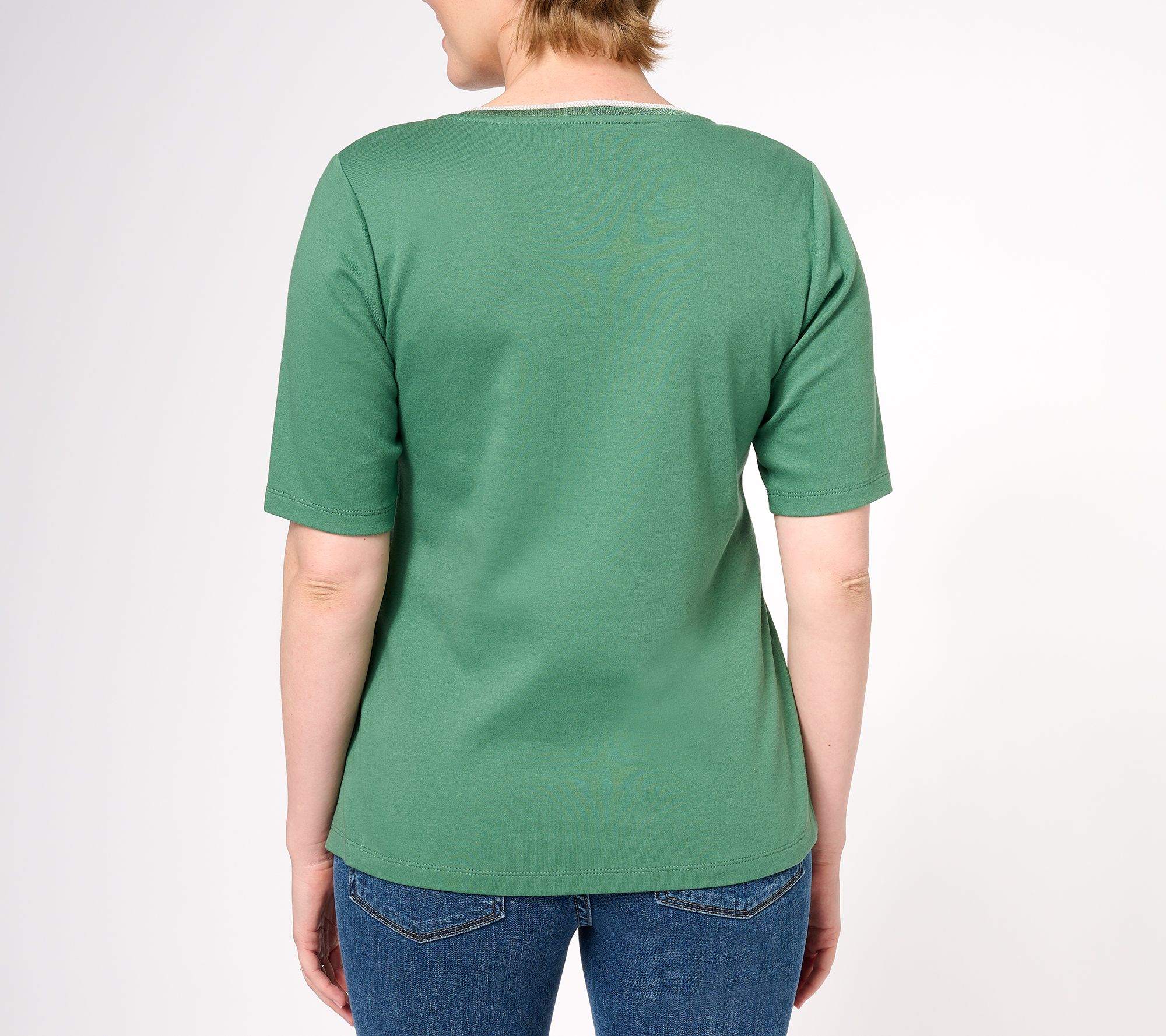 Isaac Mizrahi Live! Elbow Sleeve Knit Top w/ Lurex Rib Trim
