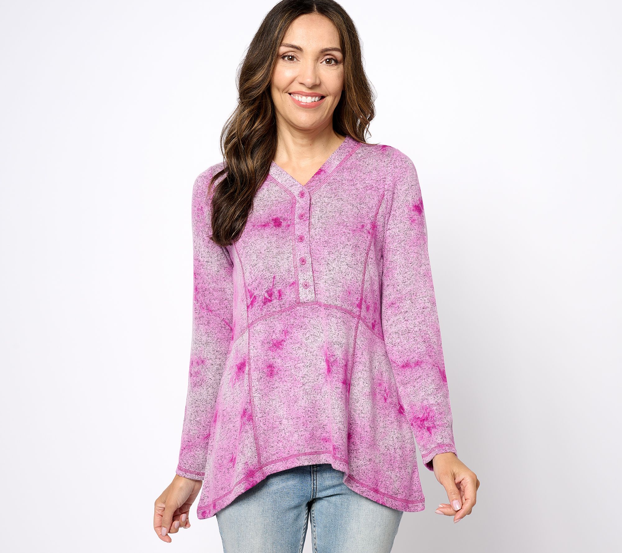 LOGO by Lori Goldstein Sweater Knit Hand-Dye Henley Top