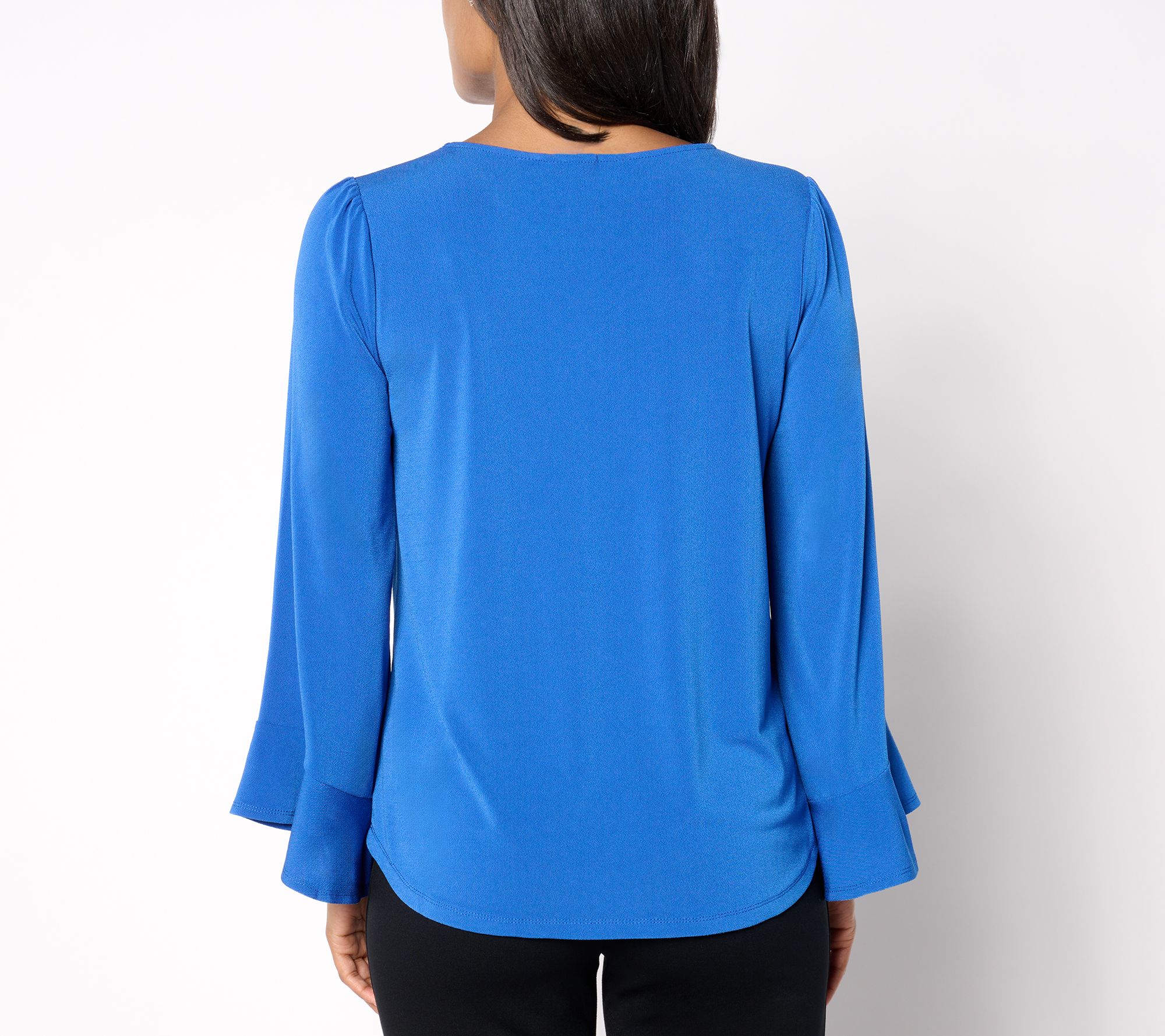 Dennis Basso Caviar Crepe Knit Top with Ruffle Sleeve Detail - QVC.com