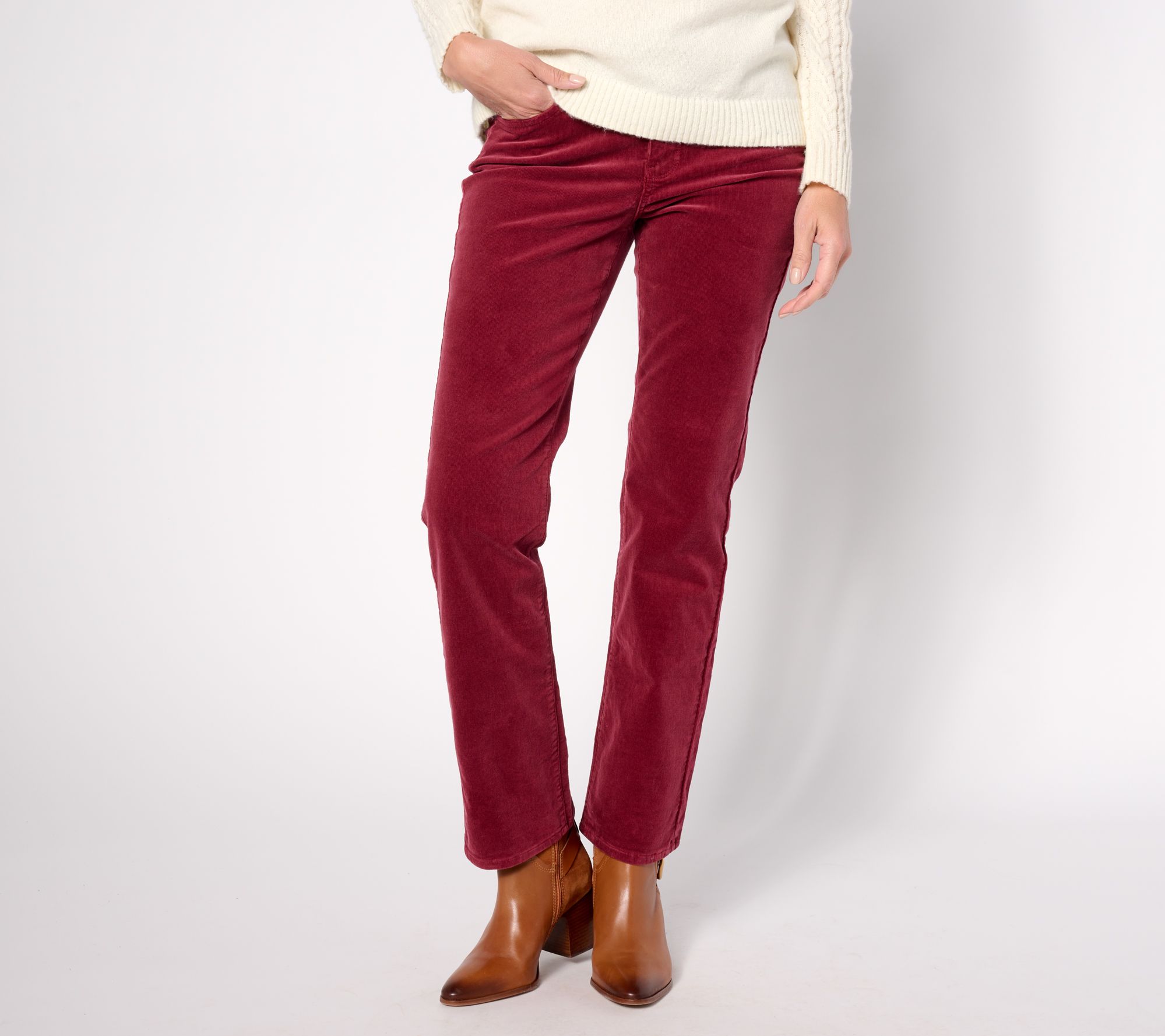 NYDJ Marilyn Straight in Wale Baby Corduroy Pants- Cranberry 