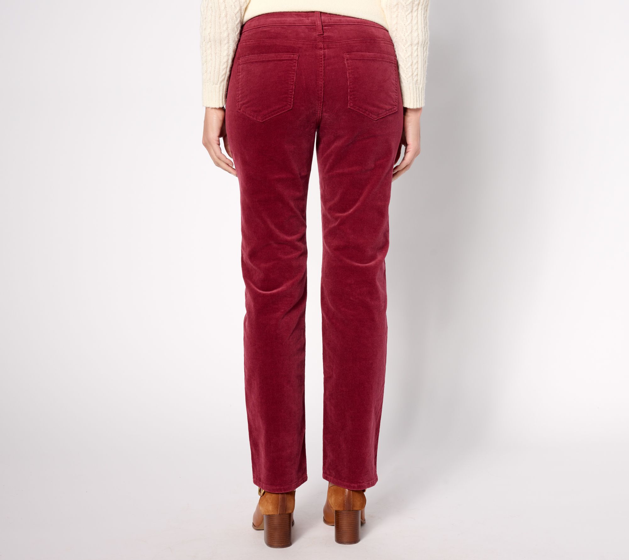 NYDJ Marilyn Straight in Wale Baby Corduroy Pants- Cranberry - QVC.com