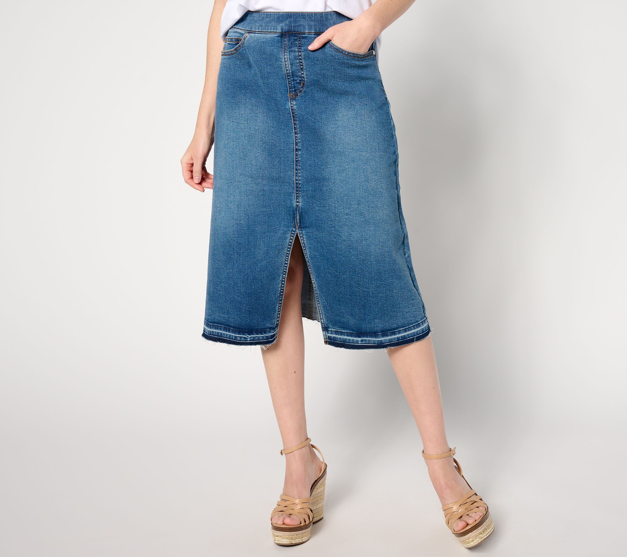 Isaac Mizrahi Live! Tall True Denim Midi Skirt w/ Let Down Hem