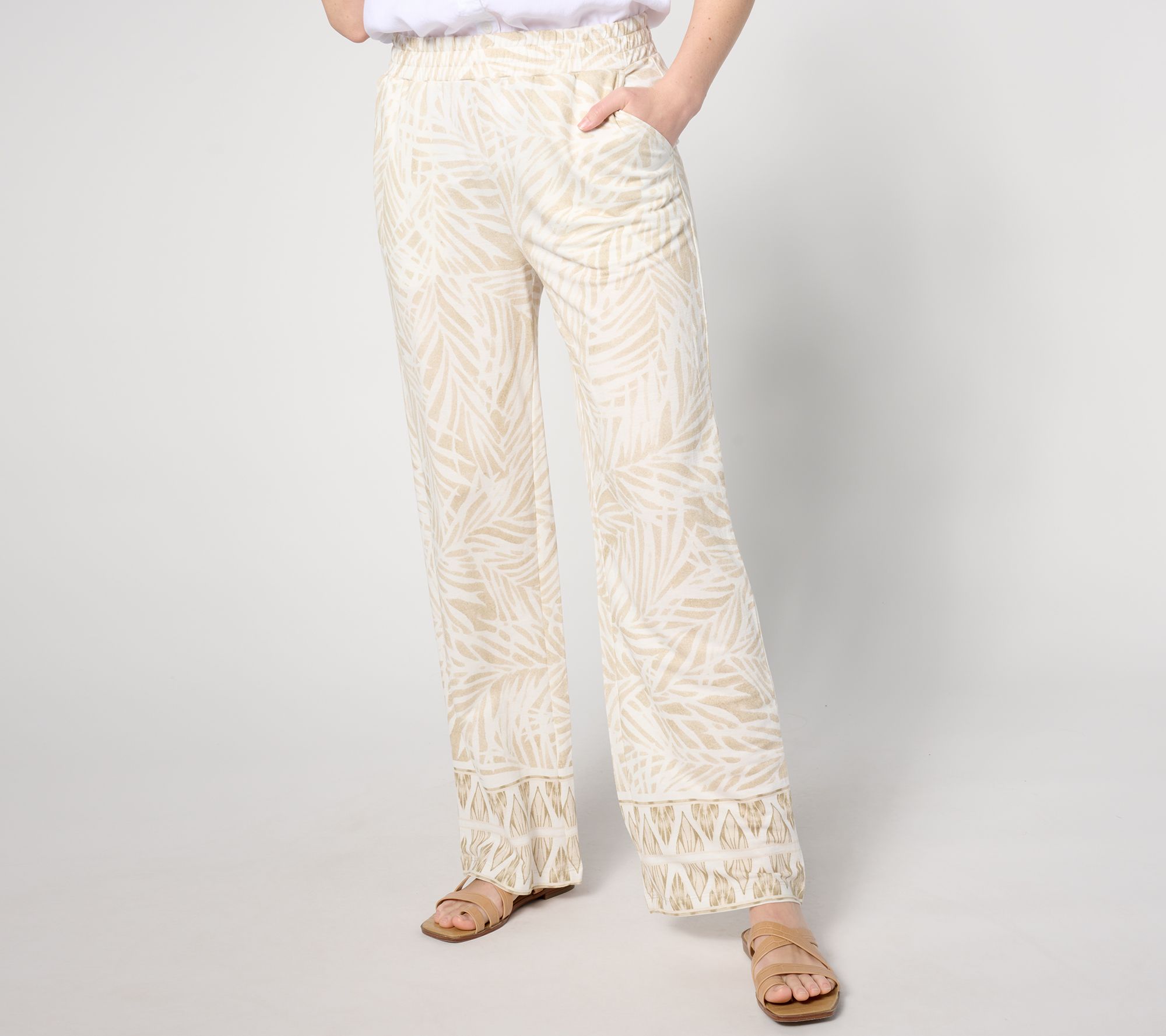 Belle Beach by Kim Gravel Cabana Knit Seascape Border Beach Pant, Tal