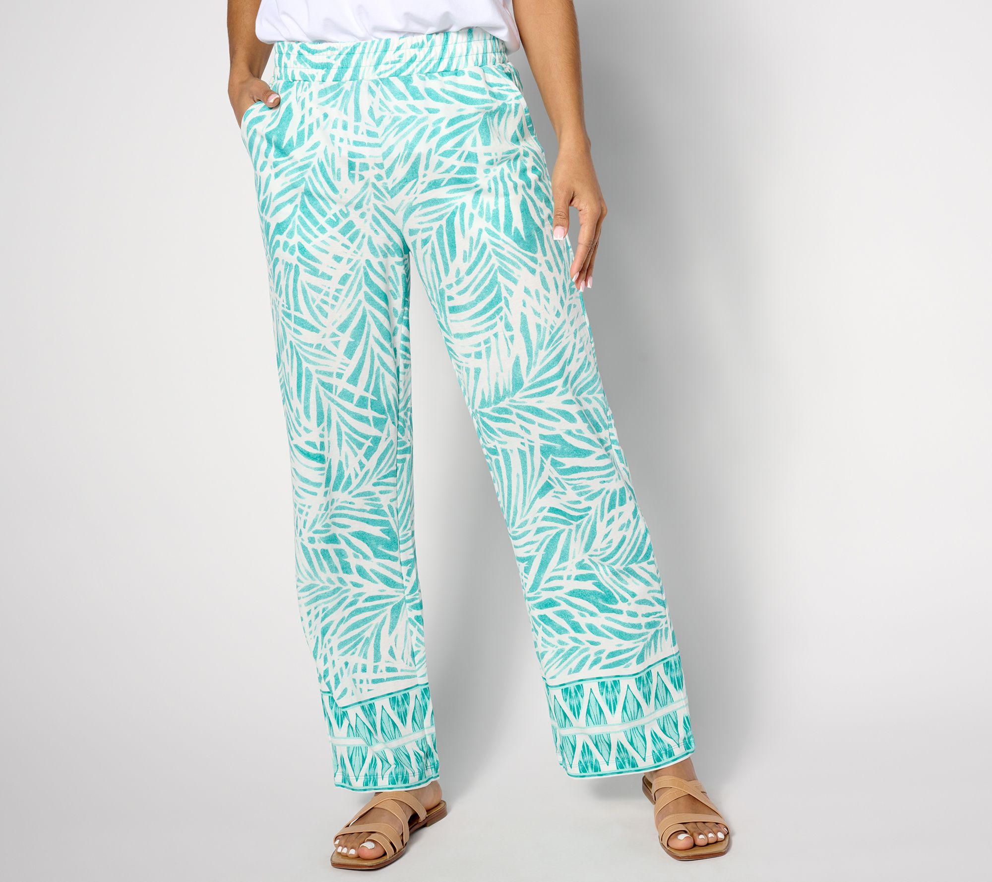 Belle Beach by Kim Gravel Cabana Knit Seascape Border Beach Pant, Tal