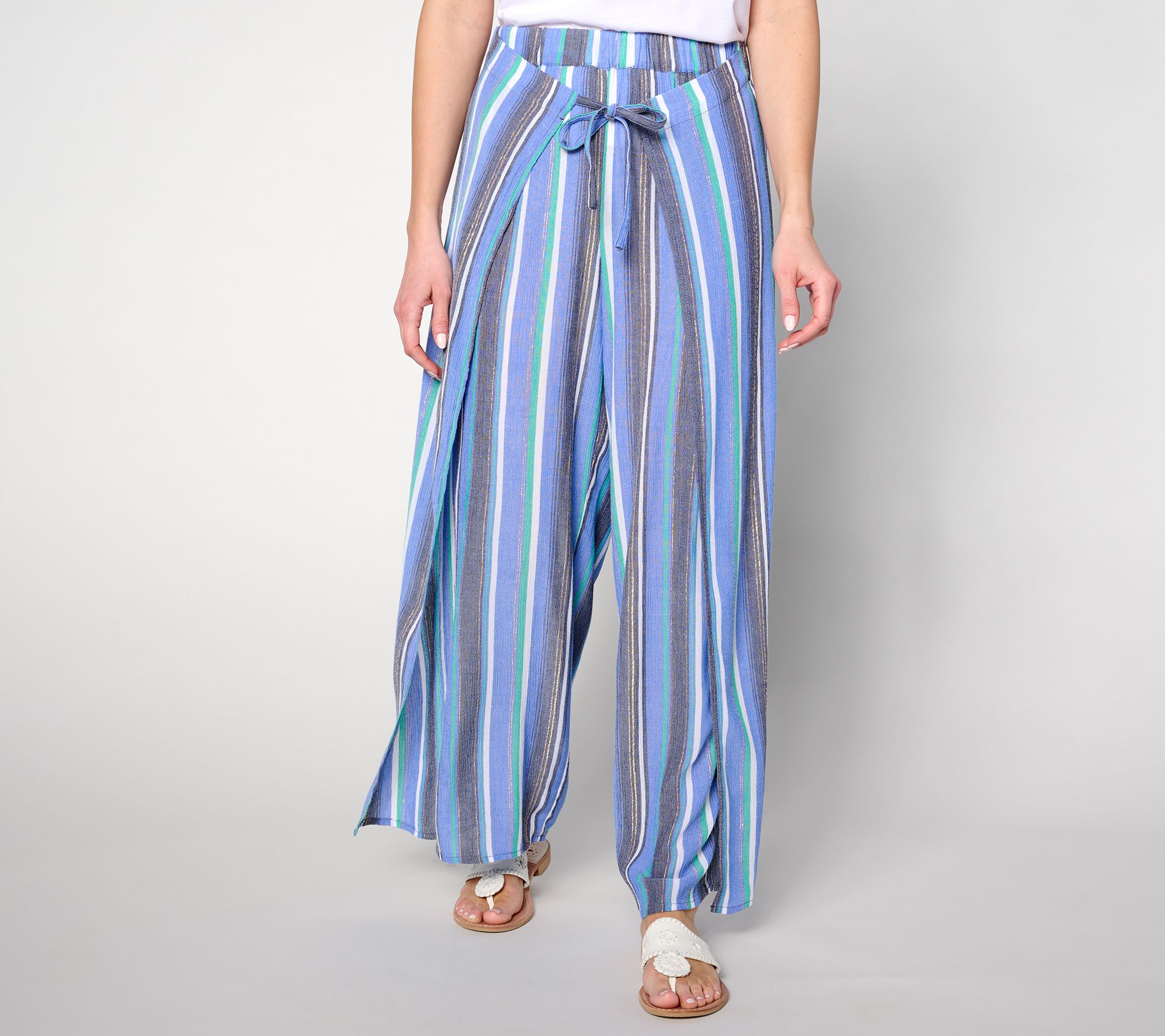 Susan Graver Soleil Regular Novelty Woven Tie Waist Pant