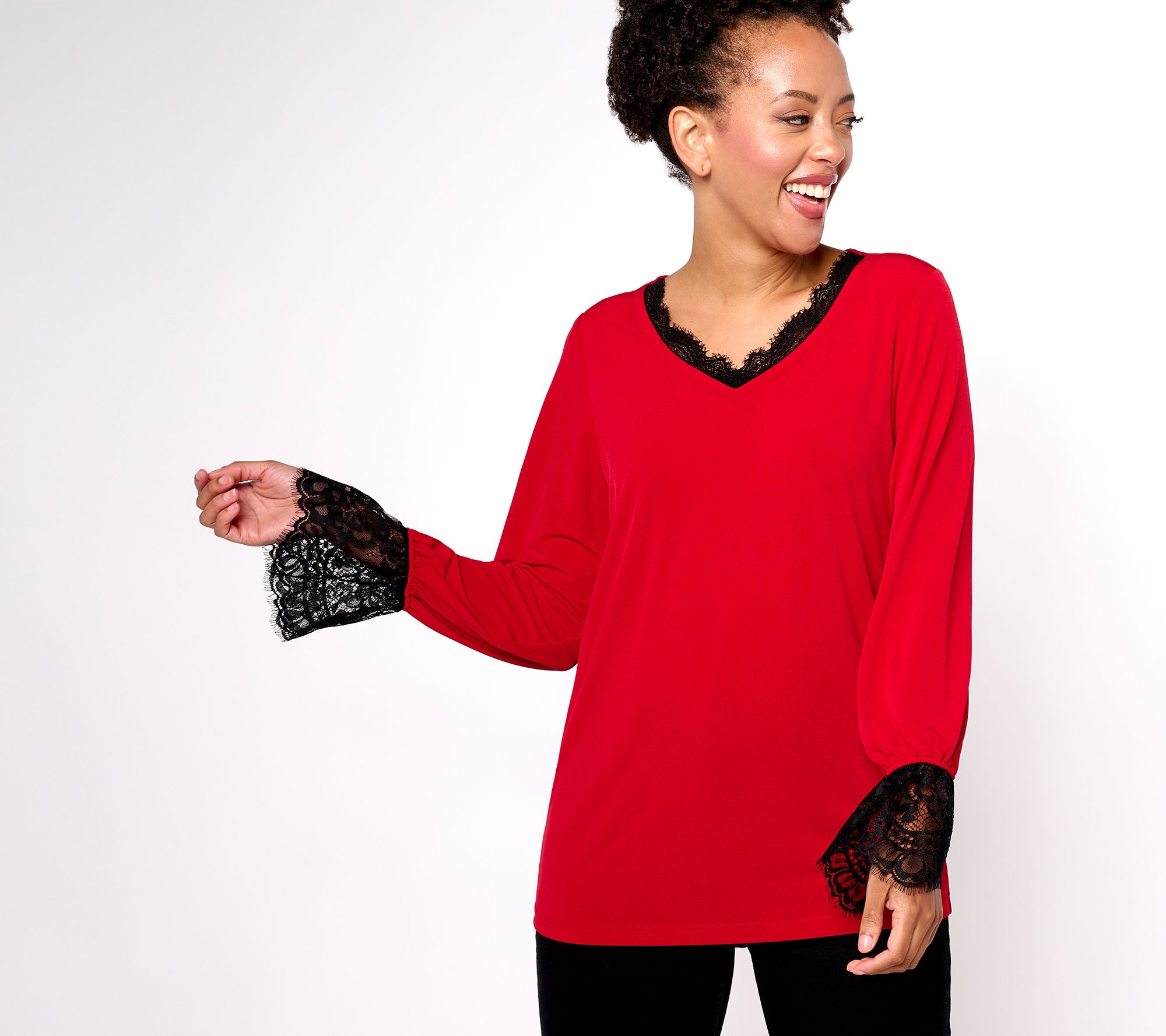 "As Is" Susan Graver Occasion Liquid Knit Bracelet Sleeve Lace Top