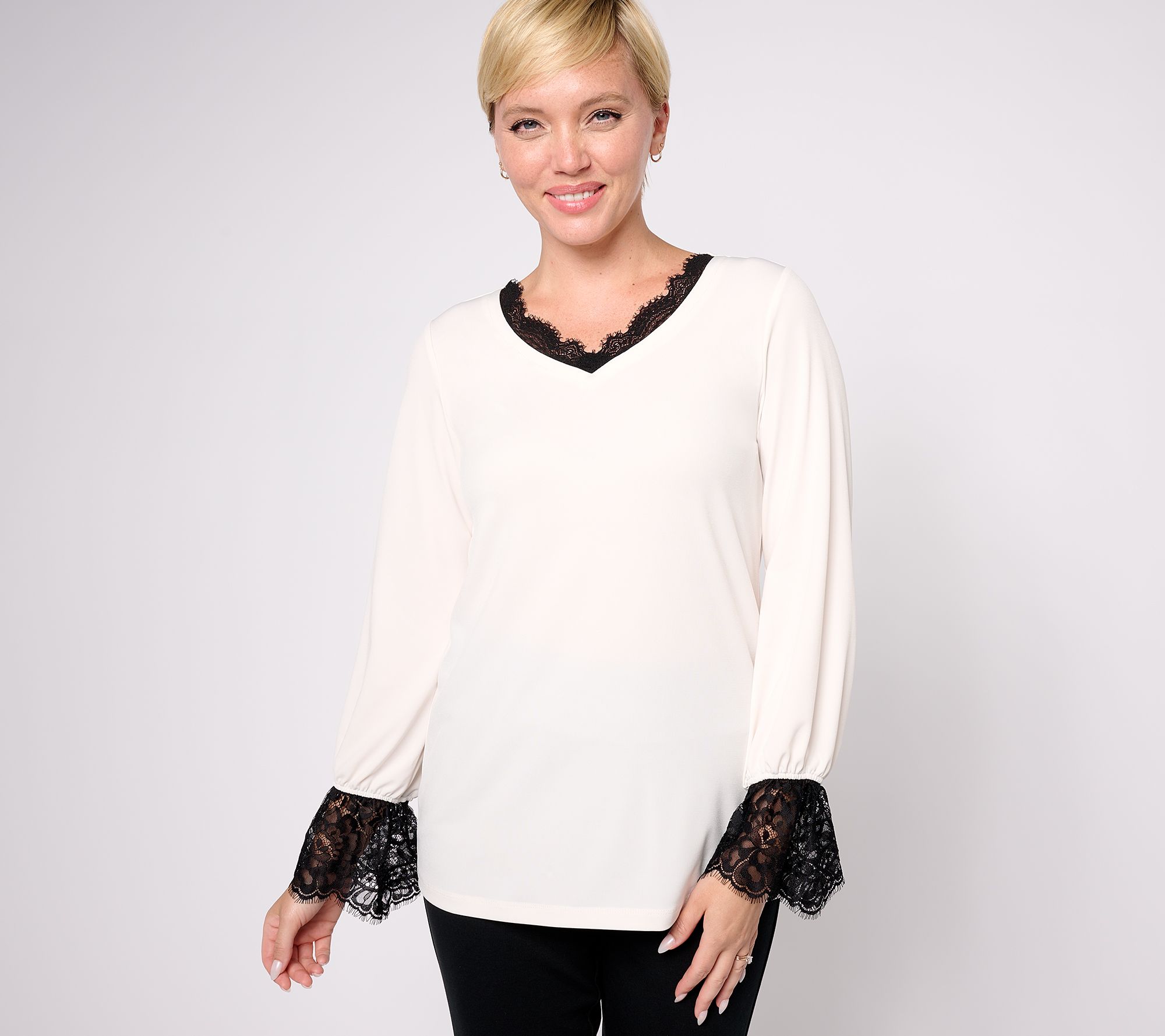 "As Is" Susan Graver Occasion Liquid Knit Bracelet Sleeve Lace Top