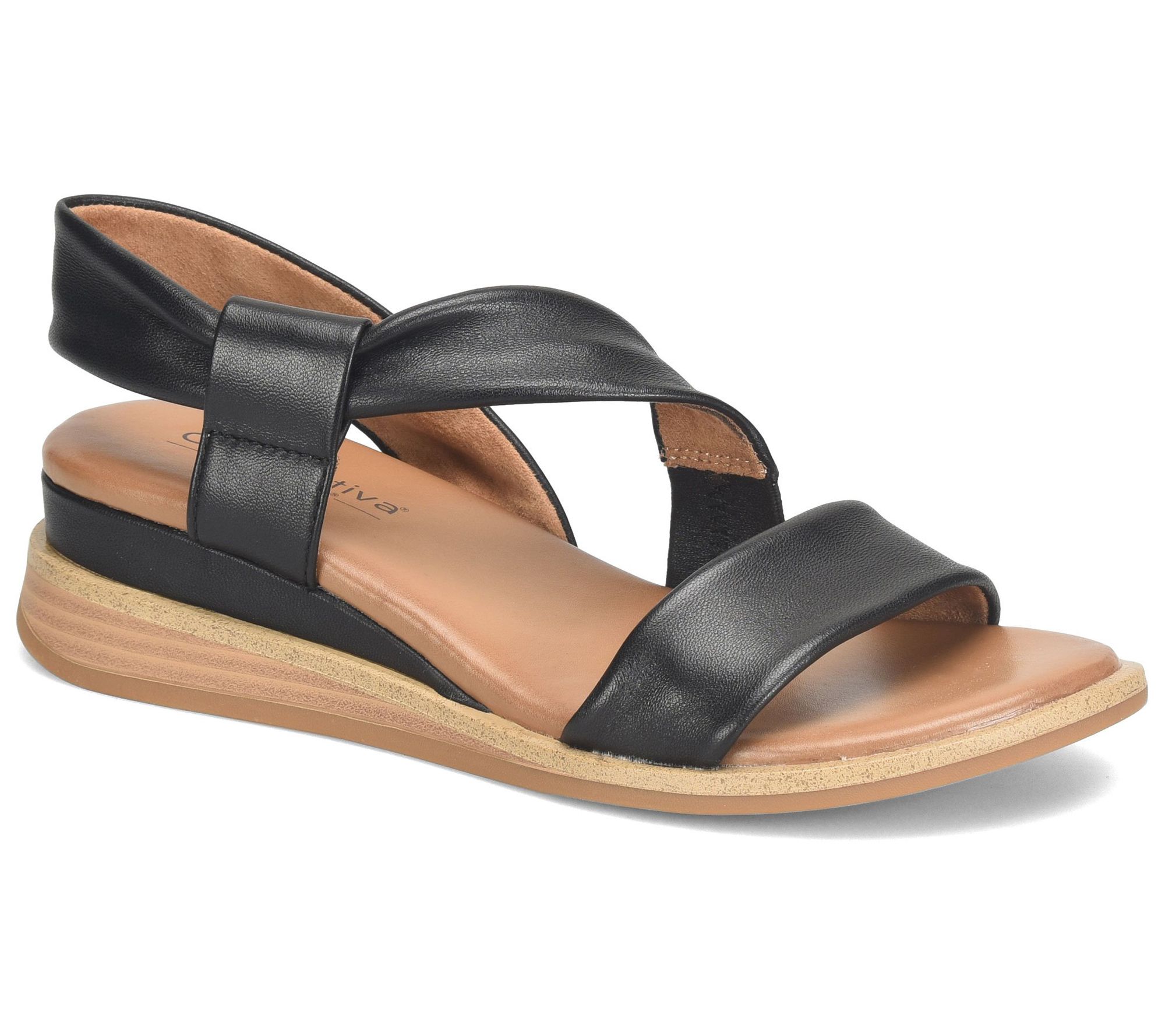 Comfortiva Leather Asymmetrical Slingback Wedge- Marcy - QVC.com