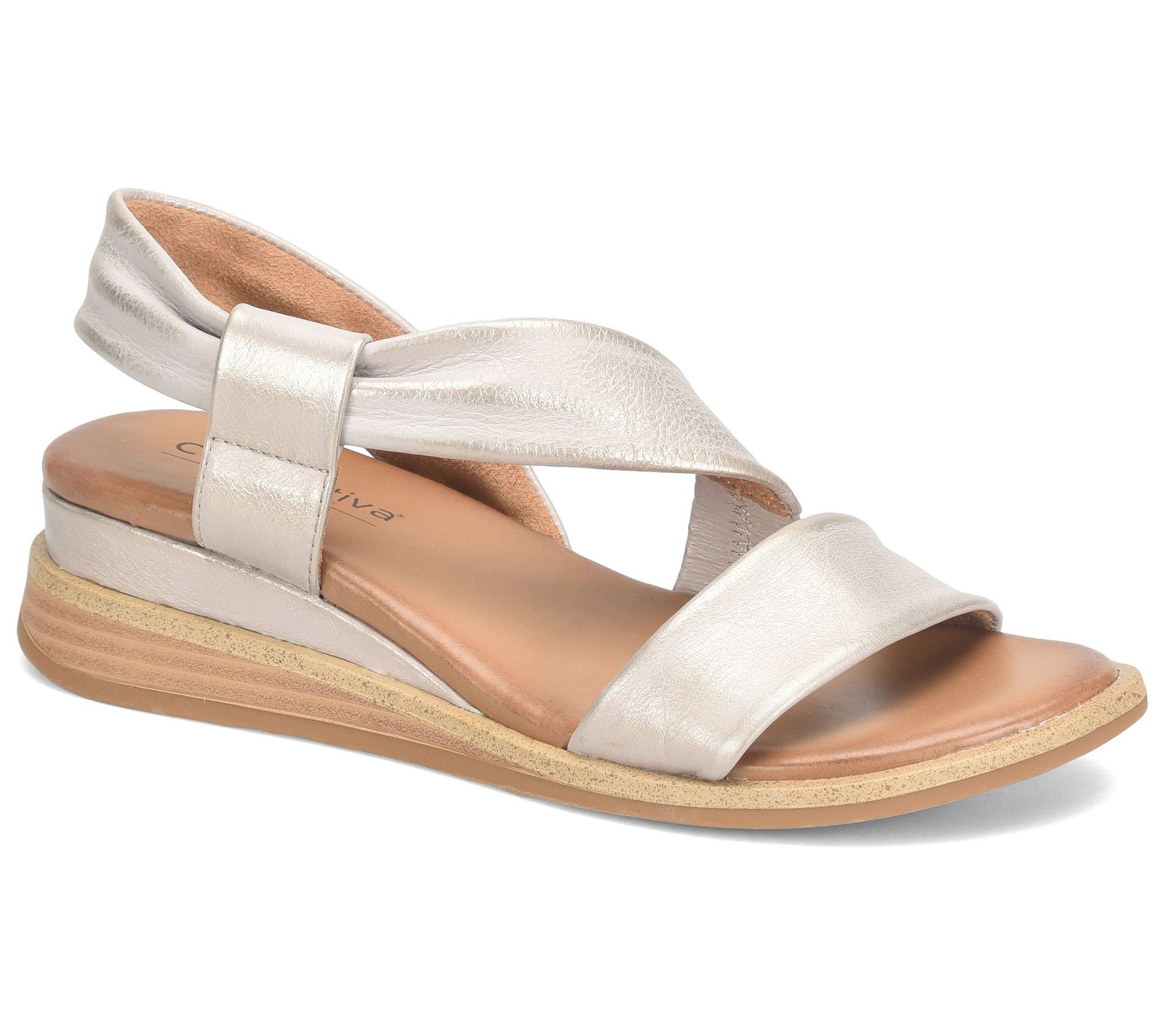 Comfortiva Leather Asymmetrical Slingback Wedge- Marcy