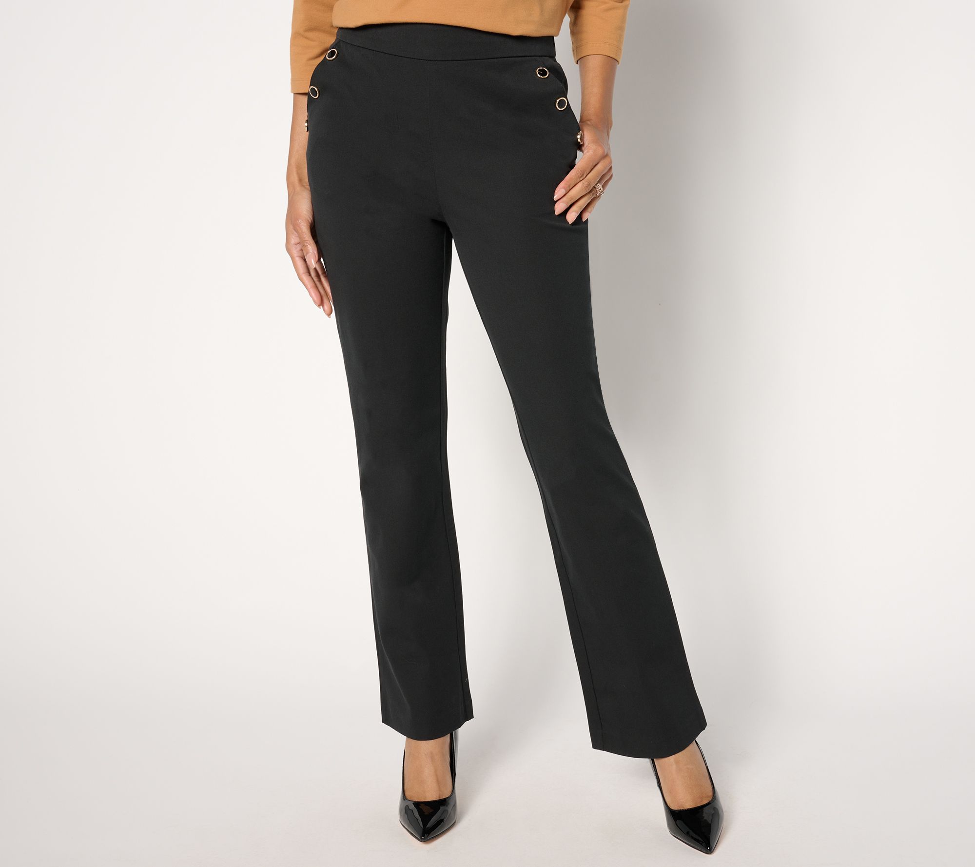 Isaac Mizrahi Live! Petite 24/7 Stretch Bootcut Pants w/ Buttons