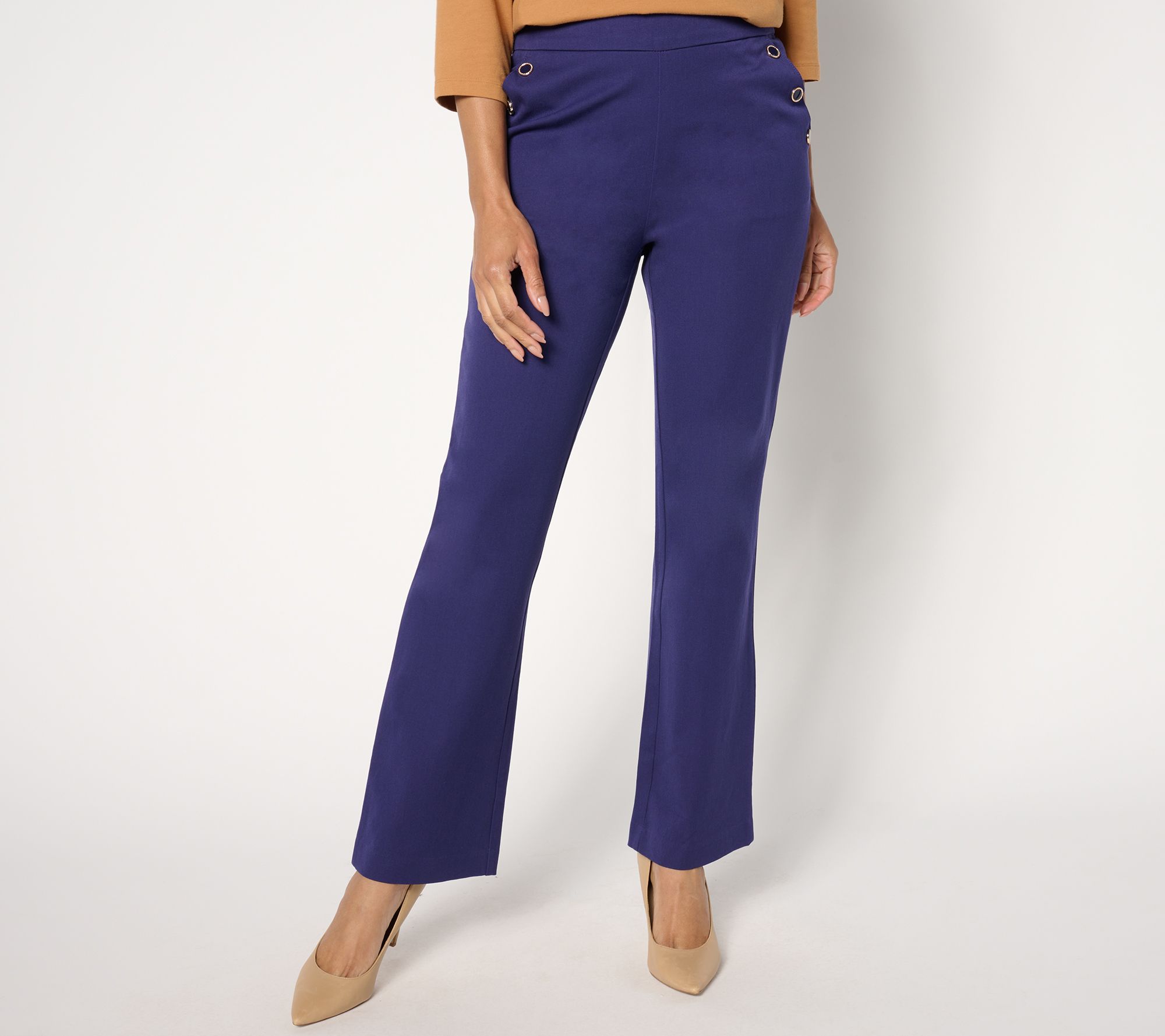 Isaac Mizrahi Live! Petite 24/7 Stretch Bootcut Pants w/ Buttons