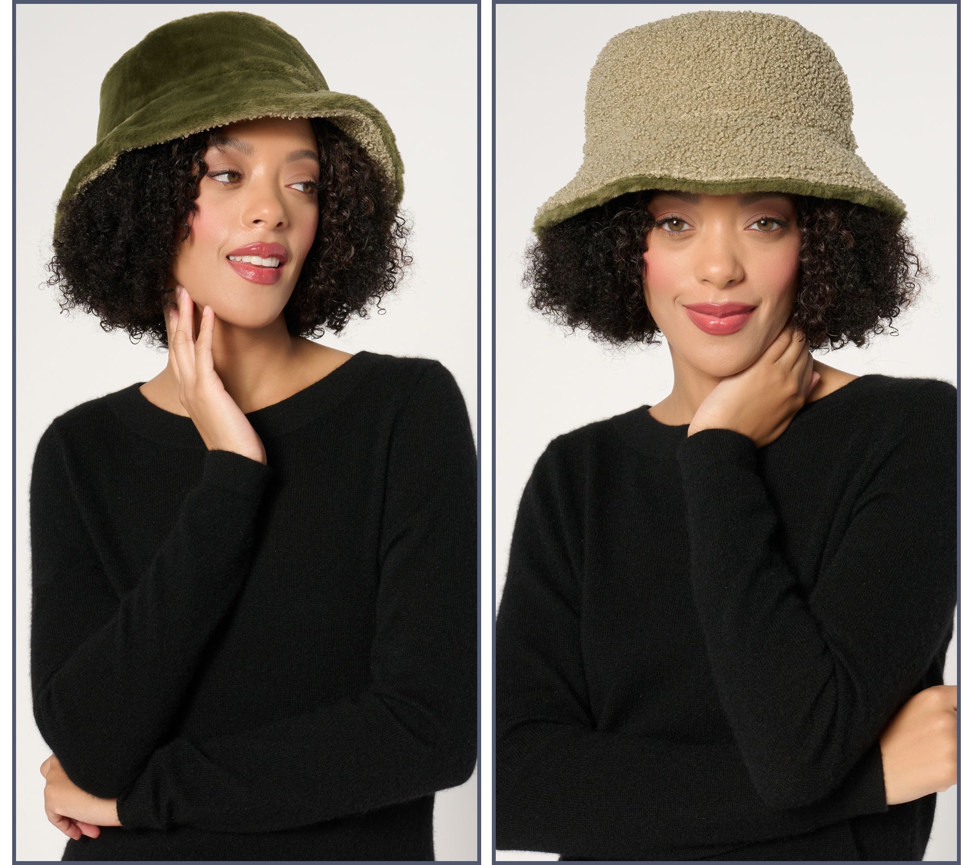 Sprigs Reversible Faux Fur and Boucle Bucket Hat