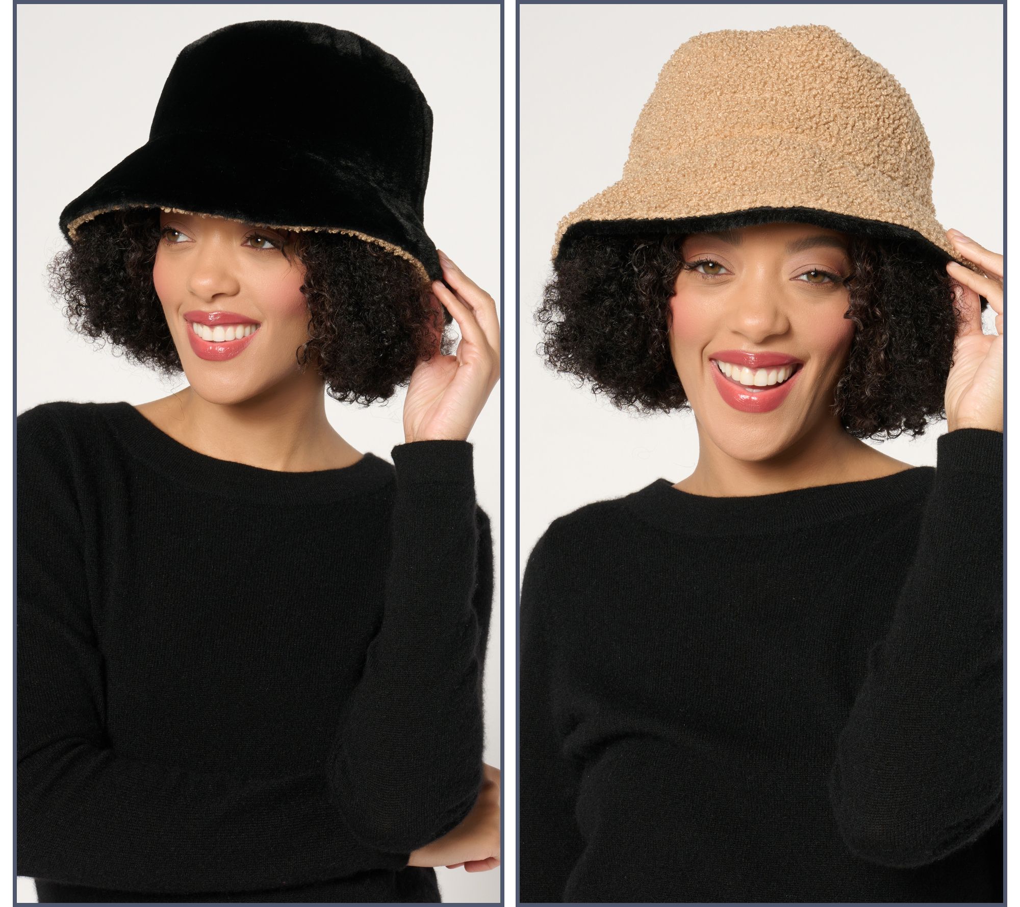 Sprigs Reversible Faux Fur and Boucle Bucket Hat