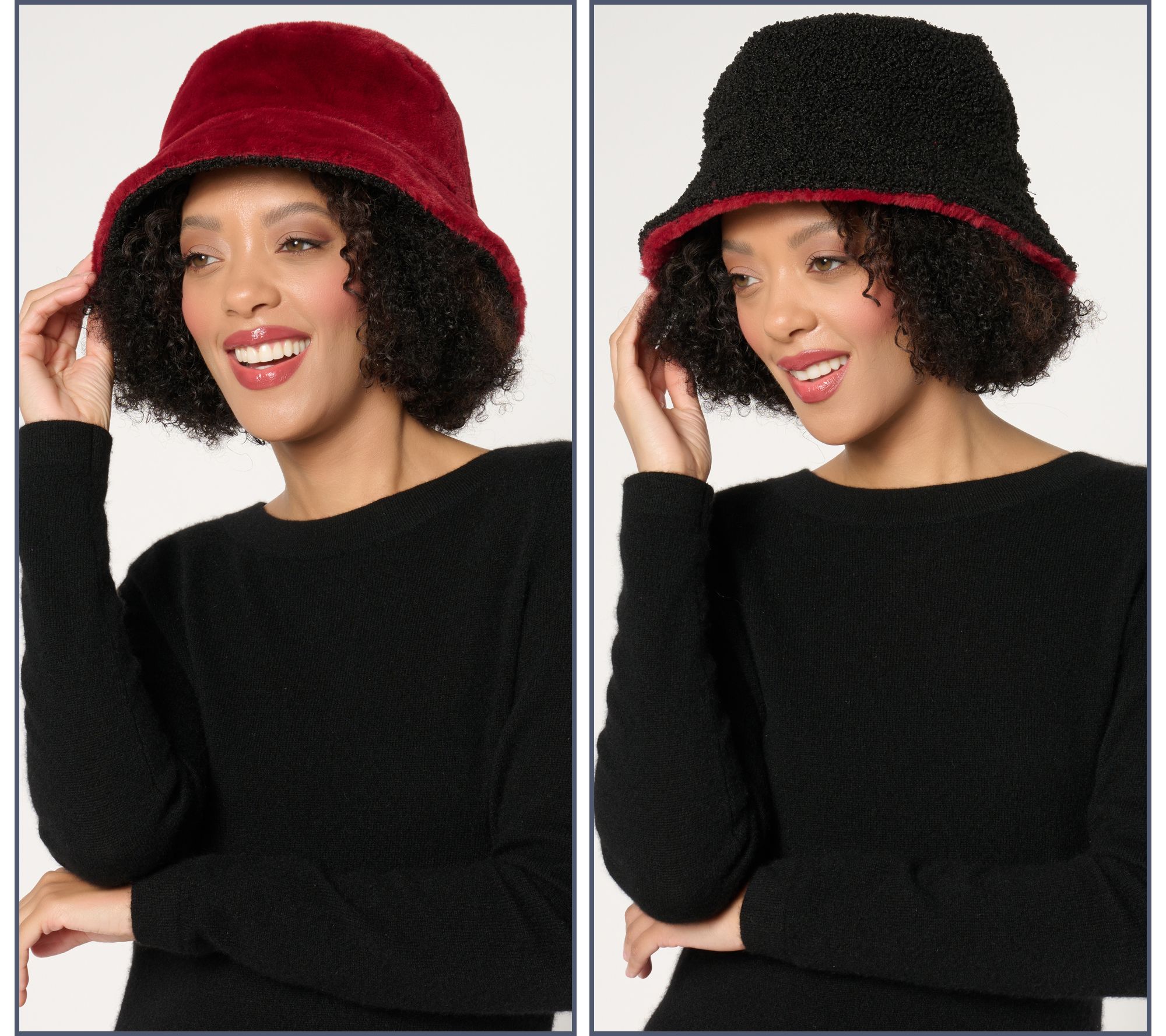 Sprigs Reversible Faux Fur and Boucle Bucket Hat