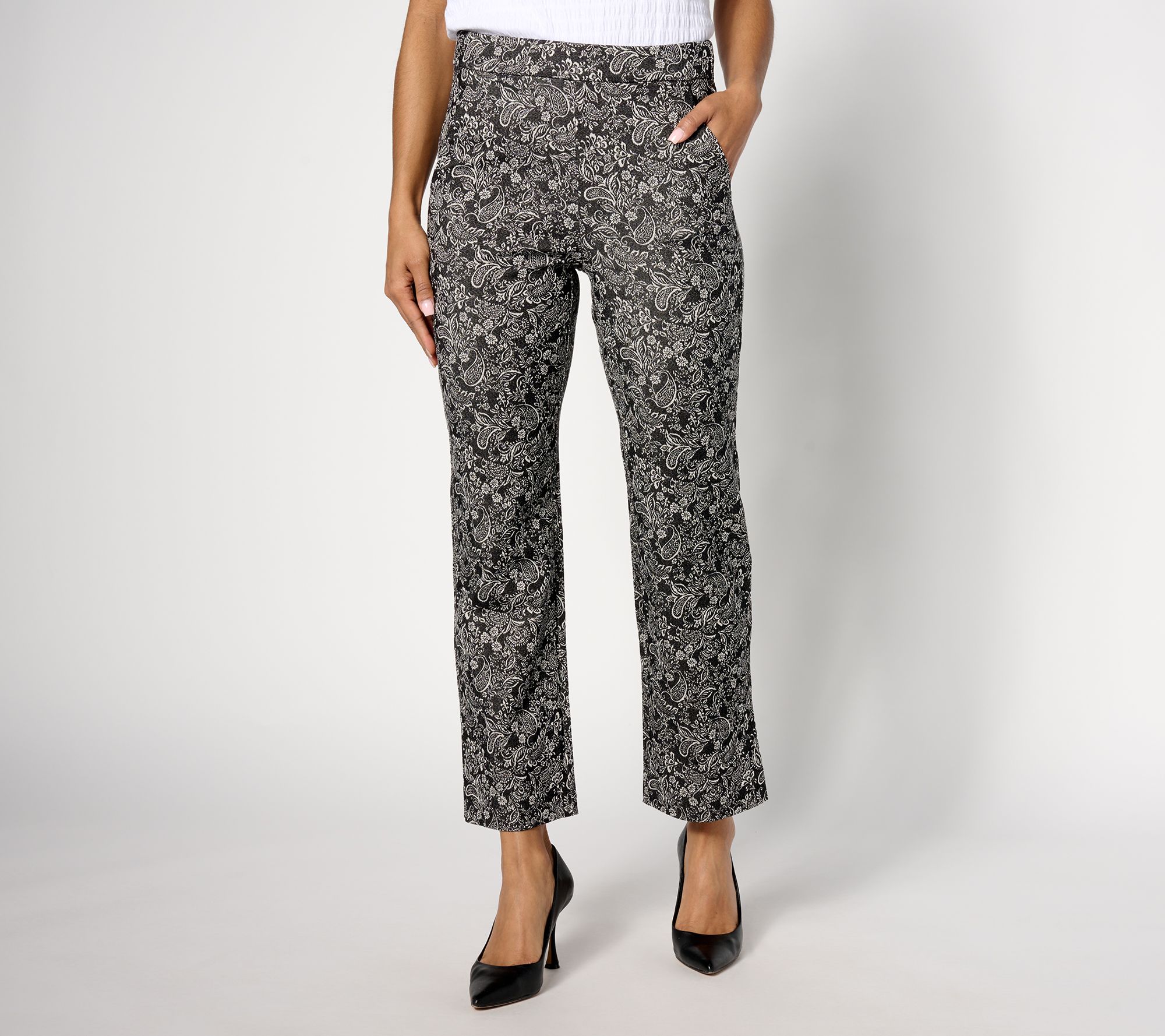 "As Is" Isaac Mizrahi Live! Regular Stretch Jacquard Wide Leg Ankle Pants