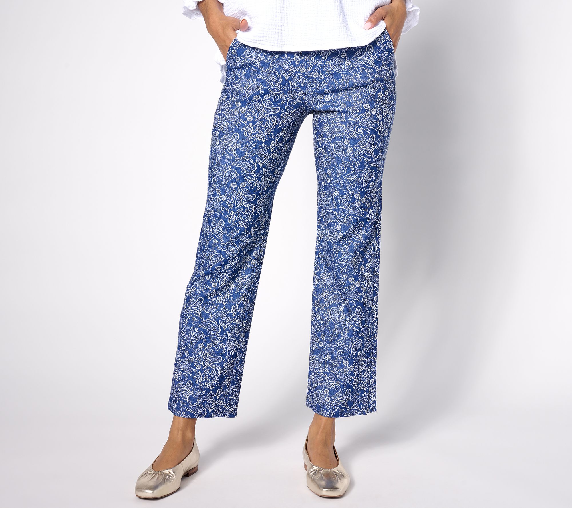 "As Is" Isaac Mizrahi Live! Regular Stretch Jacquard Wide Leg Ankle Pants