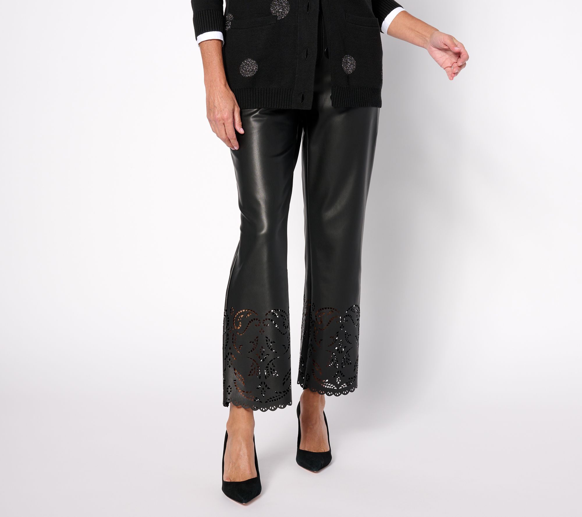 "As Is" Isaac Mizrahi Live! Tall Perforated Hem Faux Leather Pants