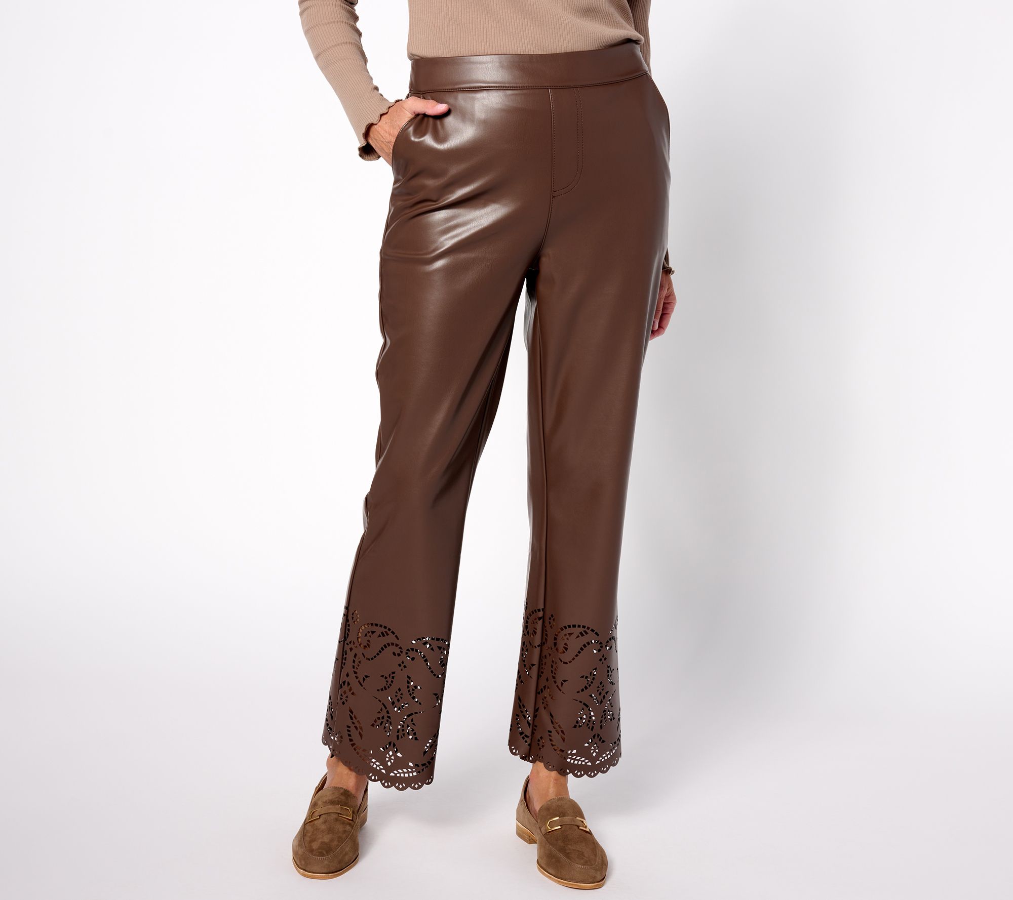 "As Is" Isaac Mizrahi Live! Tall Perforated Hem Faux Leather Pants