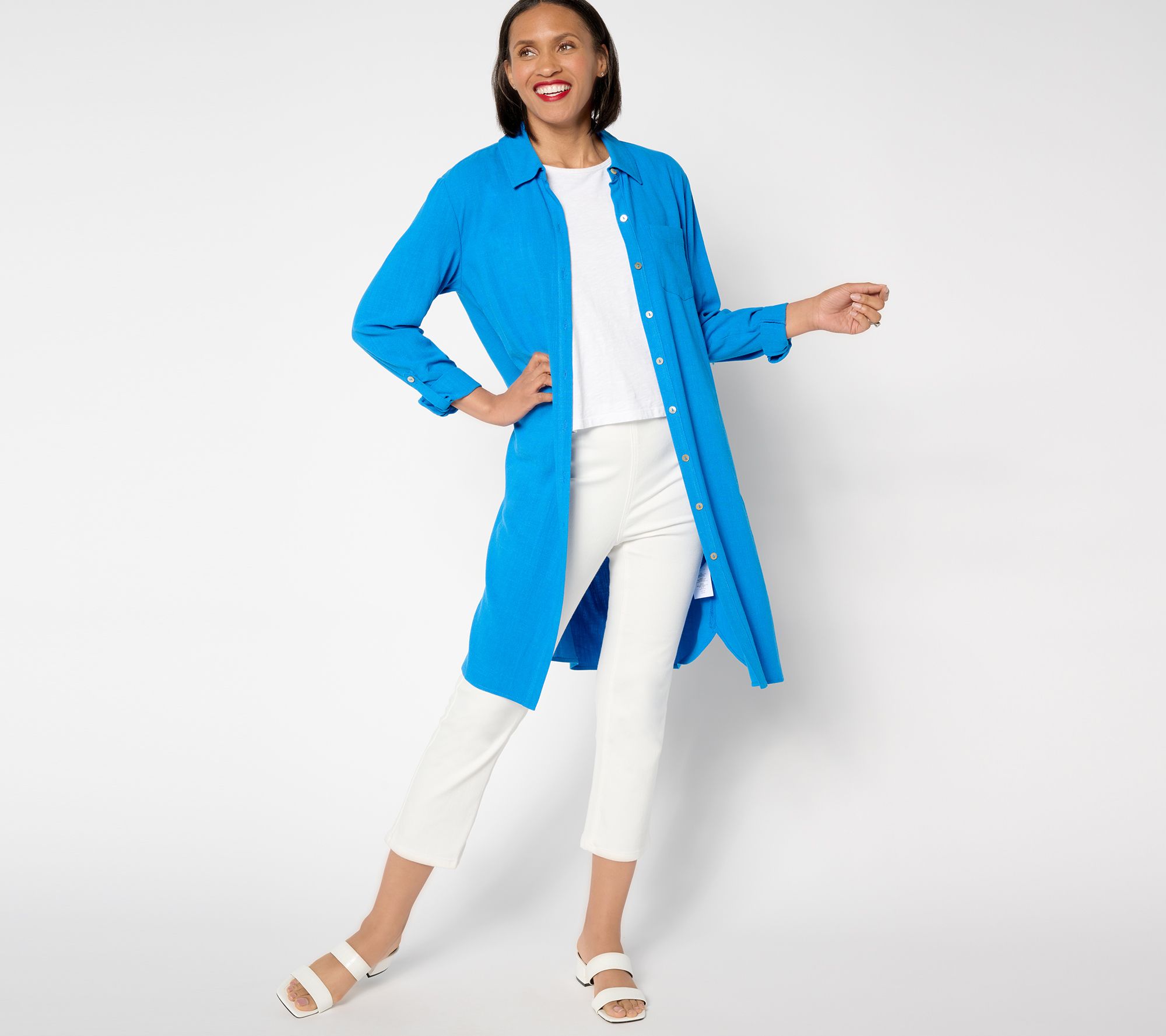 "As Is" Susan Graver PURE Regular Linen Blend Button Front Duster